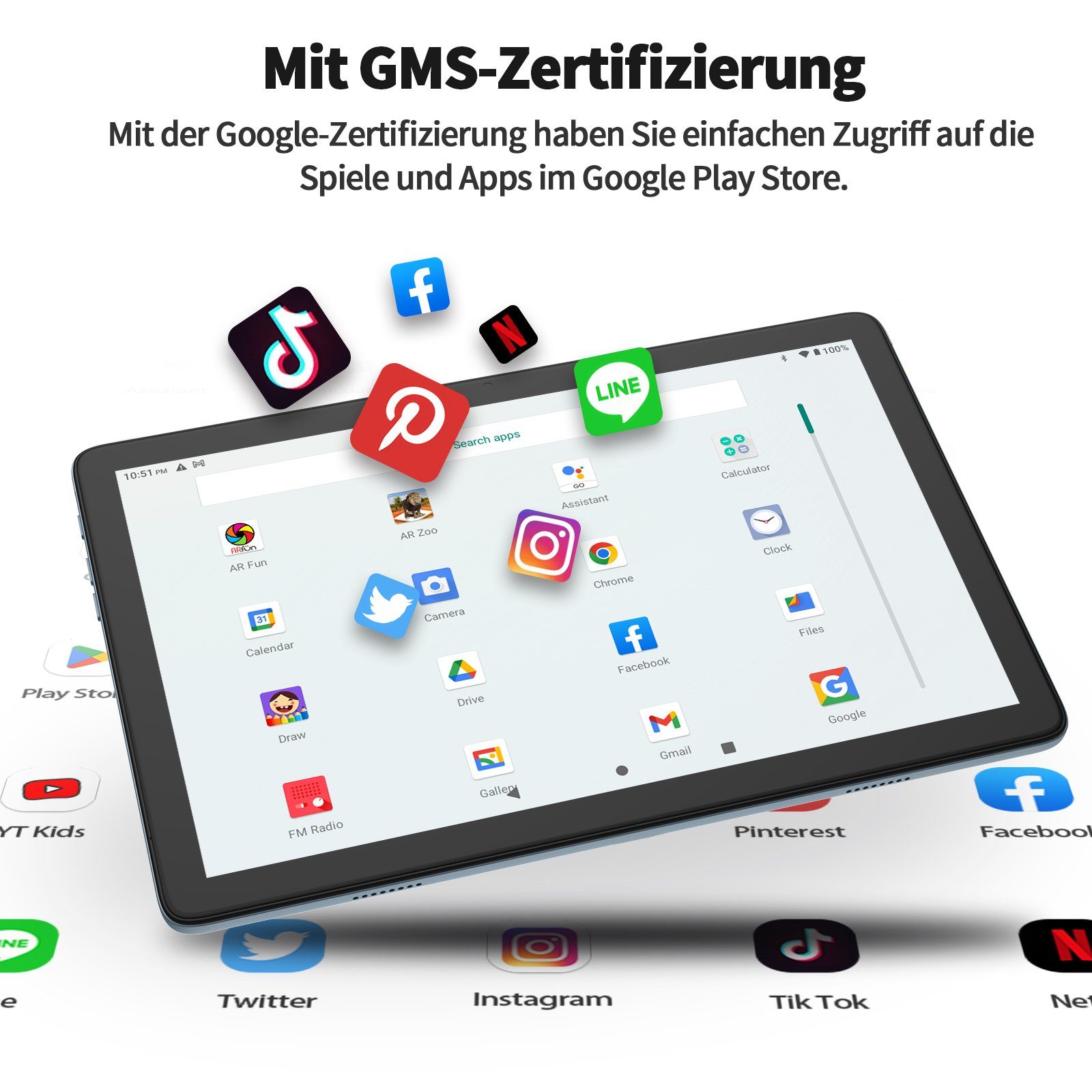 VASOUN IPS-LCD-Tablet, 4G RAM, 128G ROM, Tablet (10", Android 13, Octa-Core-CPU, Grau)