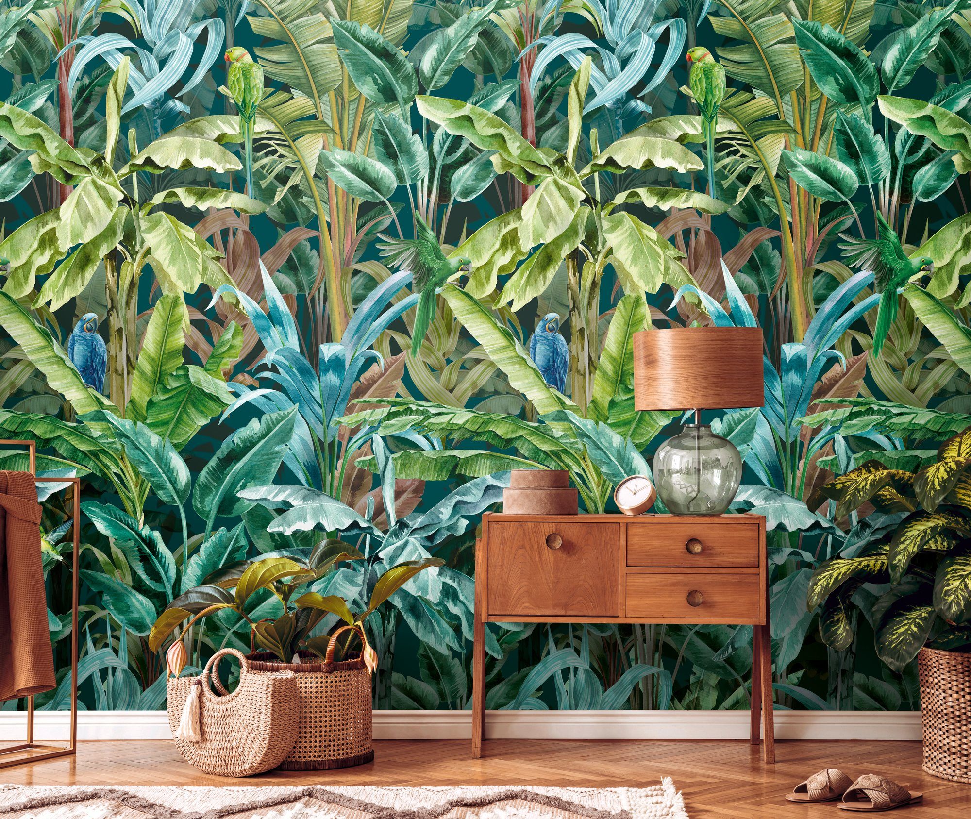 A.S. Creation Fototapete Dschungel Papagei 1,59 m x 2,8 m Grün-Blau FSC® günstig online kaufen