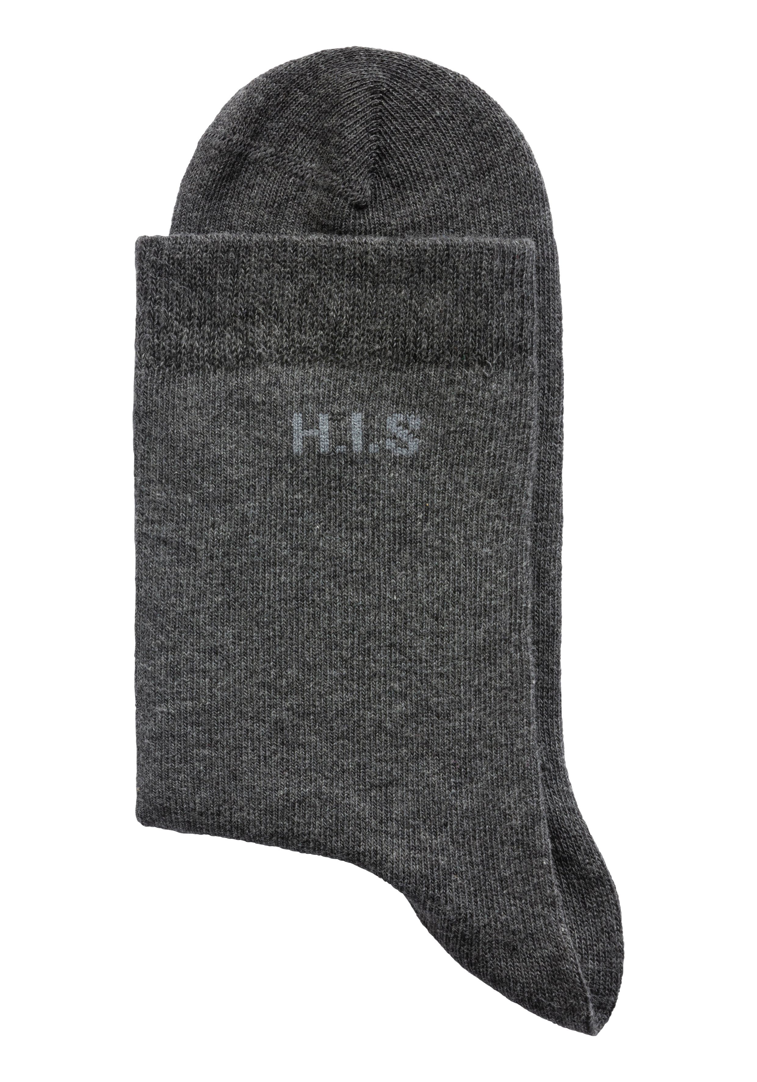 H.I.S anthrazit melange, eingestricktem melange, (16-Paar) mit hellgrau Markenlogo schwarz, Socken weiß