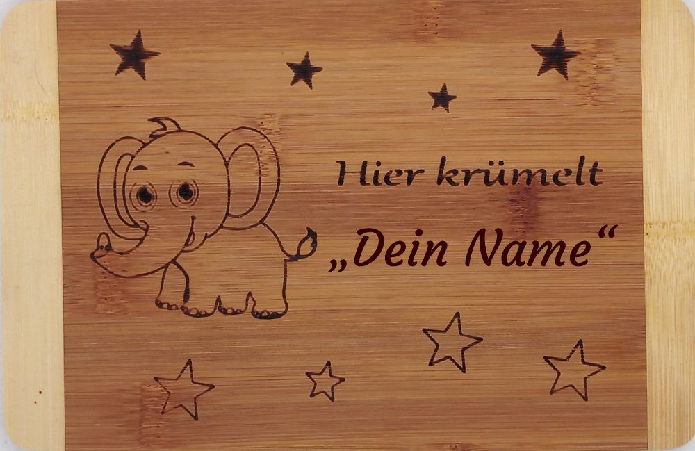 GRÄWE Frühstücksbrett Elefant "Hier krümelt" mit Namensgravur