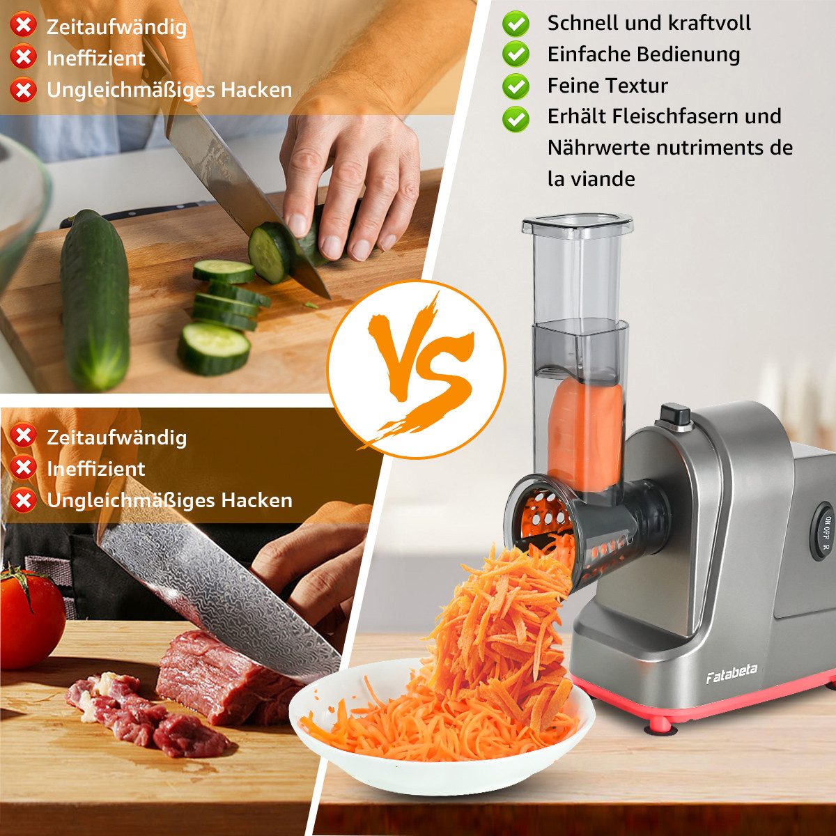 KNKA PRO Fleischwolf 2IN1 Fleischwolf Wurstfüller Gemüseschneider, 3000 W Spitzenleistung, Edelstahl Multifunktionsreibe, Mit 17 Aufsätze