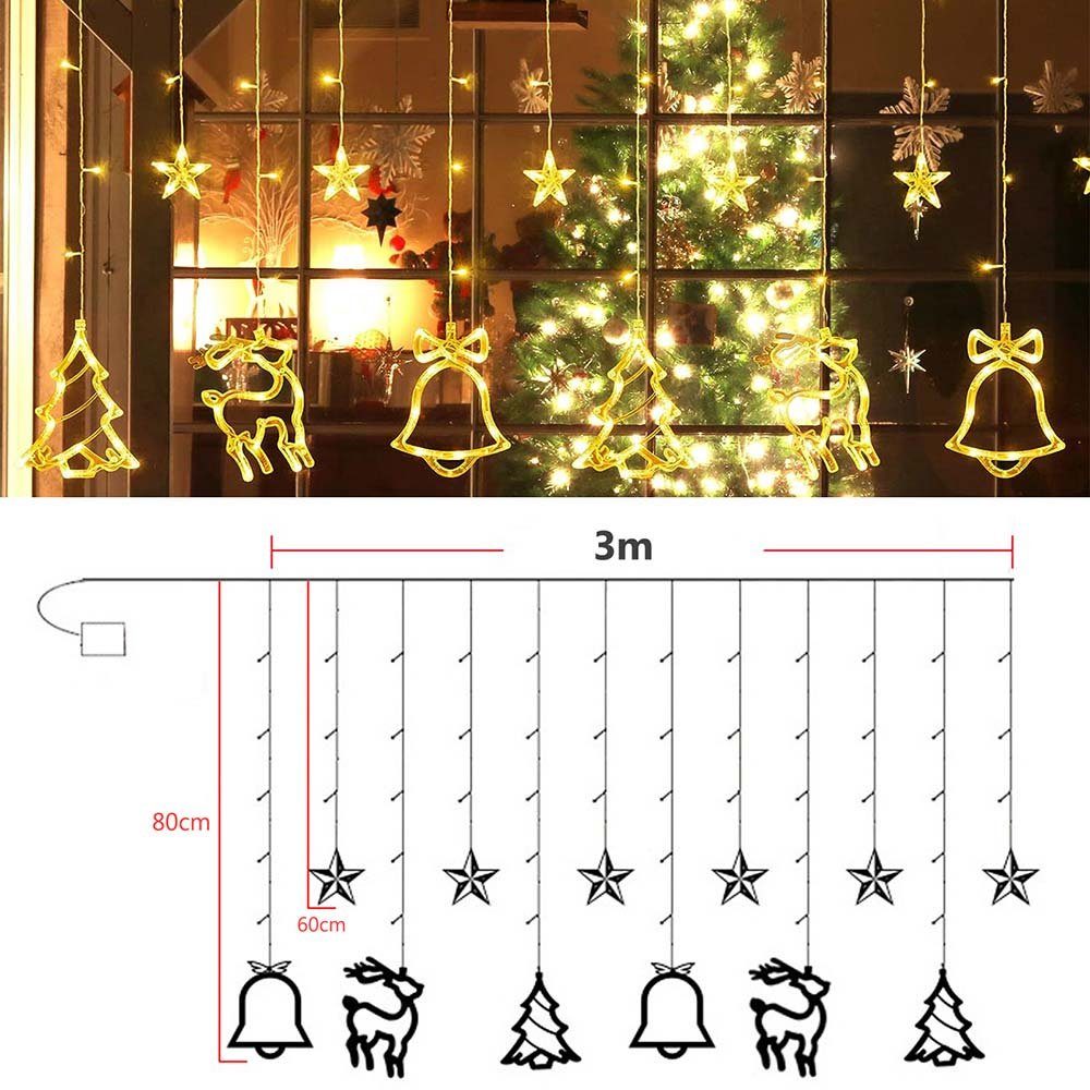 B Weihnachtsdeko, Sunicol Innen Außen 3M, (Warmweiß) LED Balkon Wasserdicht, Modell Fenster für Lichtervorhang, IP44 Lichter, Garten, Schlafzimmer, LED-Lichterkette Batterie,