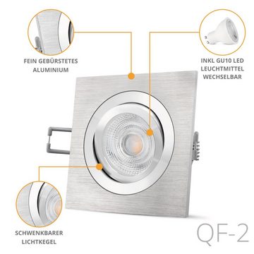 SSC-LUXon LED Einbaustrahler QF-2 quadratische LED Einbauleuchte Alu gebuerstet schwenkbar, Warmweiß