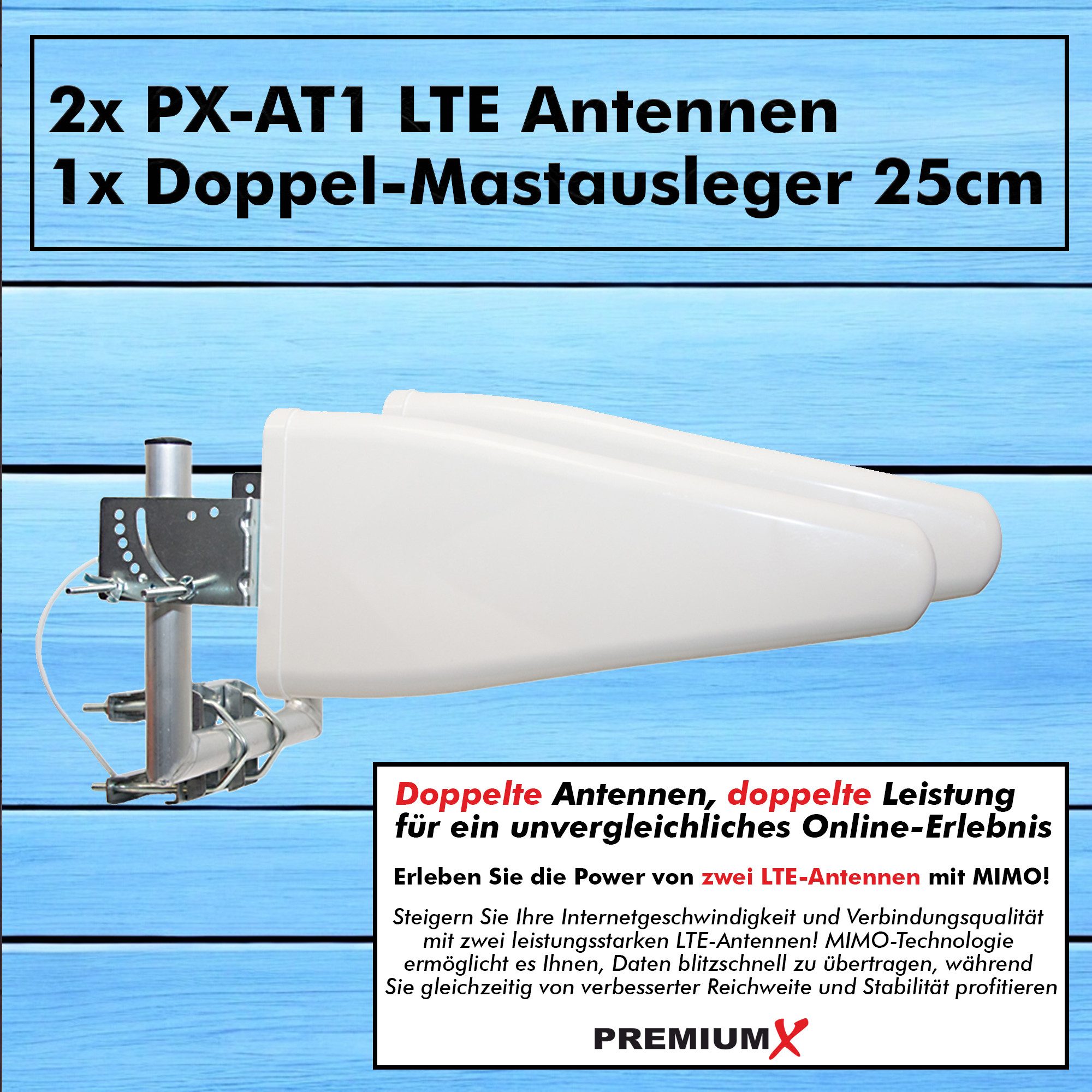PremiumX LTE Antenne 3G 4G Mobiles Netzwerk 2x Außenantenne 10m Kabel U-Halter Mobilfunkantenne – Bild 2 von 5