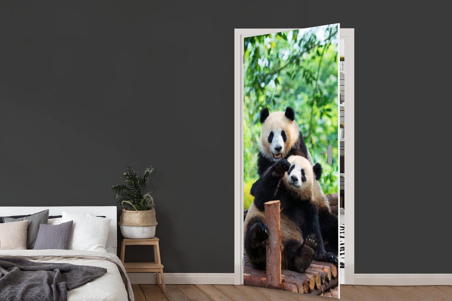 (1 75x205 bedruckt, Türaufkleber, - Brücke Natur, Matt, Türtapete Fototapete für MuchoWow St), Tür, cm Panda -