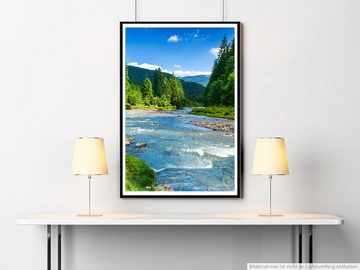 Sinus Art Poster 90x60cm Poster Berge mit Bäumen und Fluss