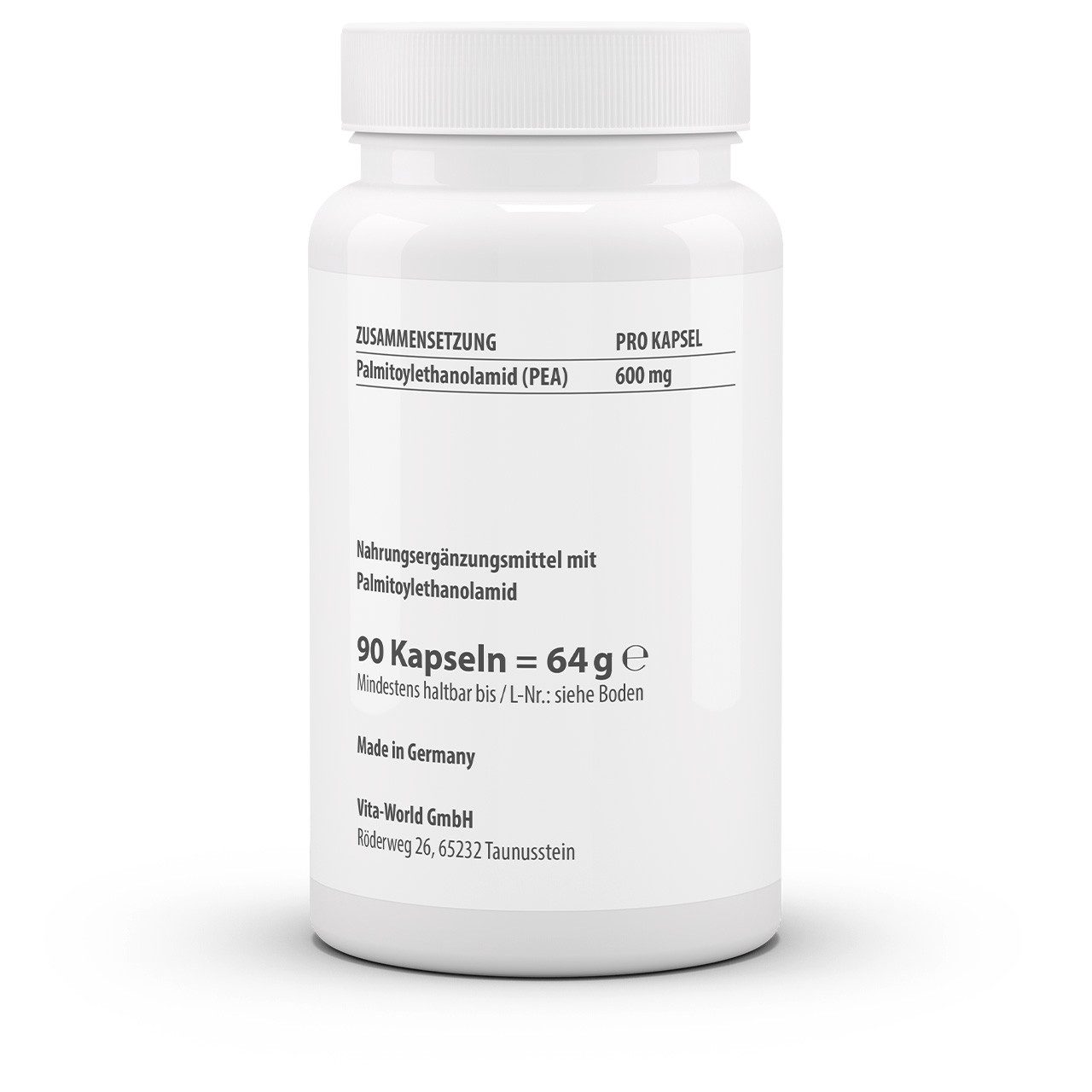 vitaworld PEA 600 mg Palmitoylethanolamid Kapseln, 90 St., 64 g