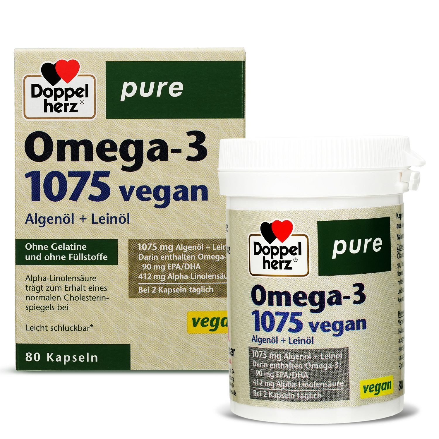 DOPPELHERZ Omega-3 1075 vegan pure Kapseln, 80 Stück Kapseln