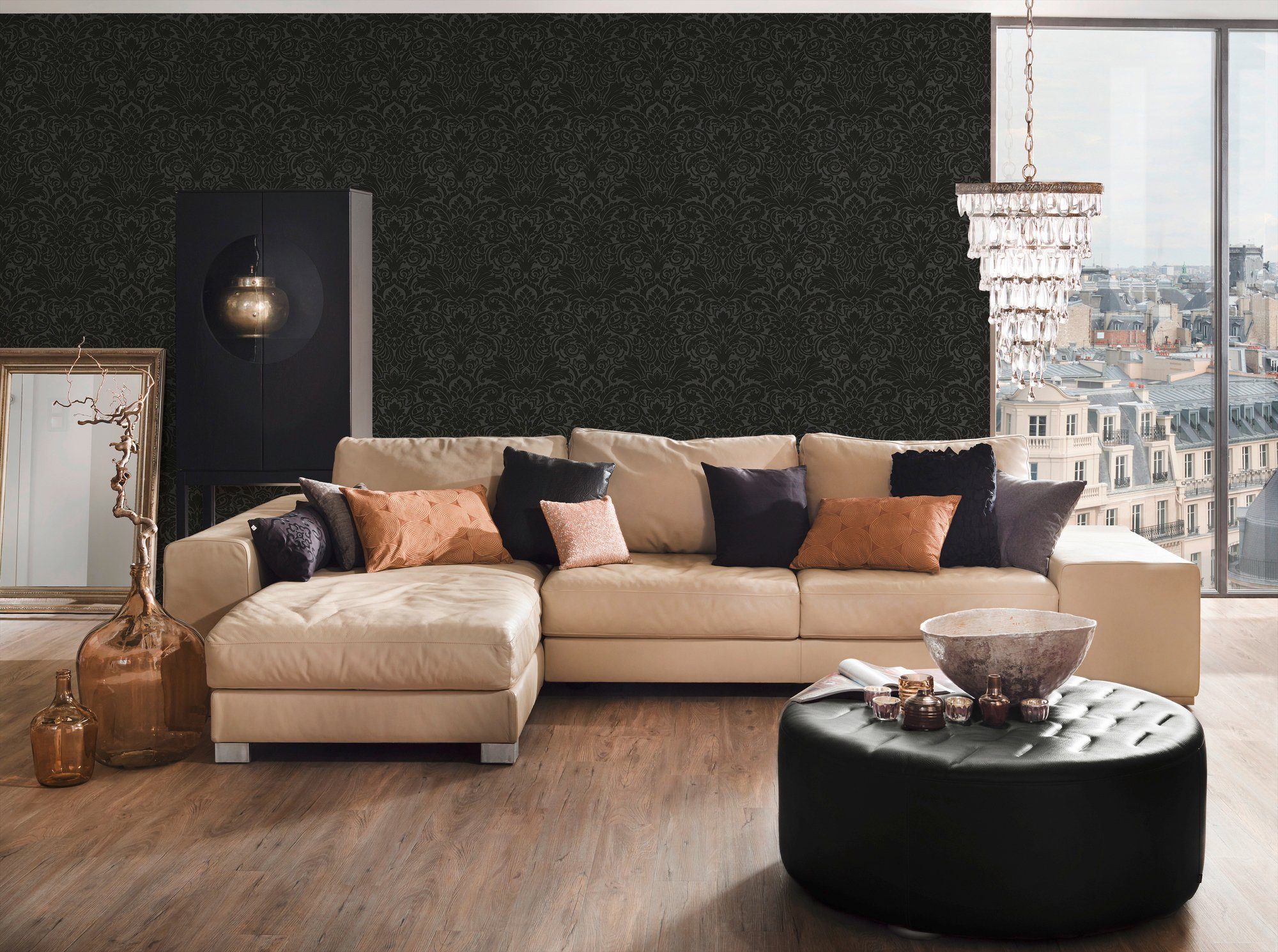 Architects Paper Vliestapete Tapete strukturiert, Barock, Ornament silberfarben/schwarz Barock Luxury wallpaper