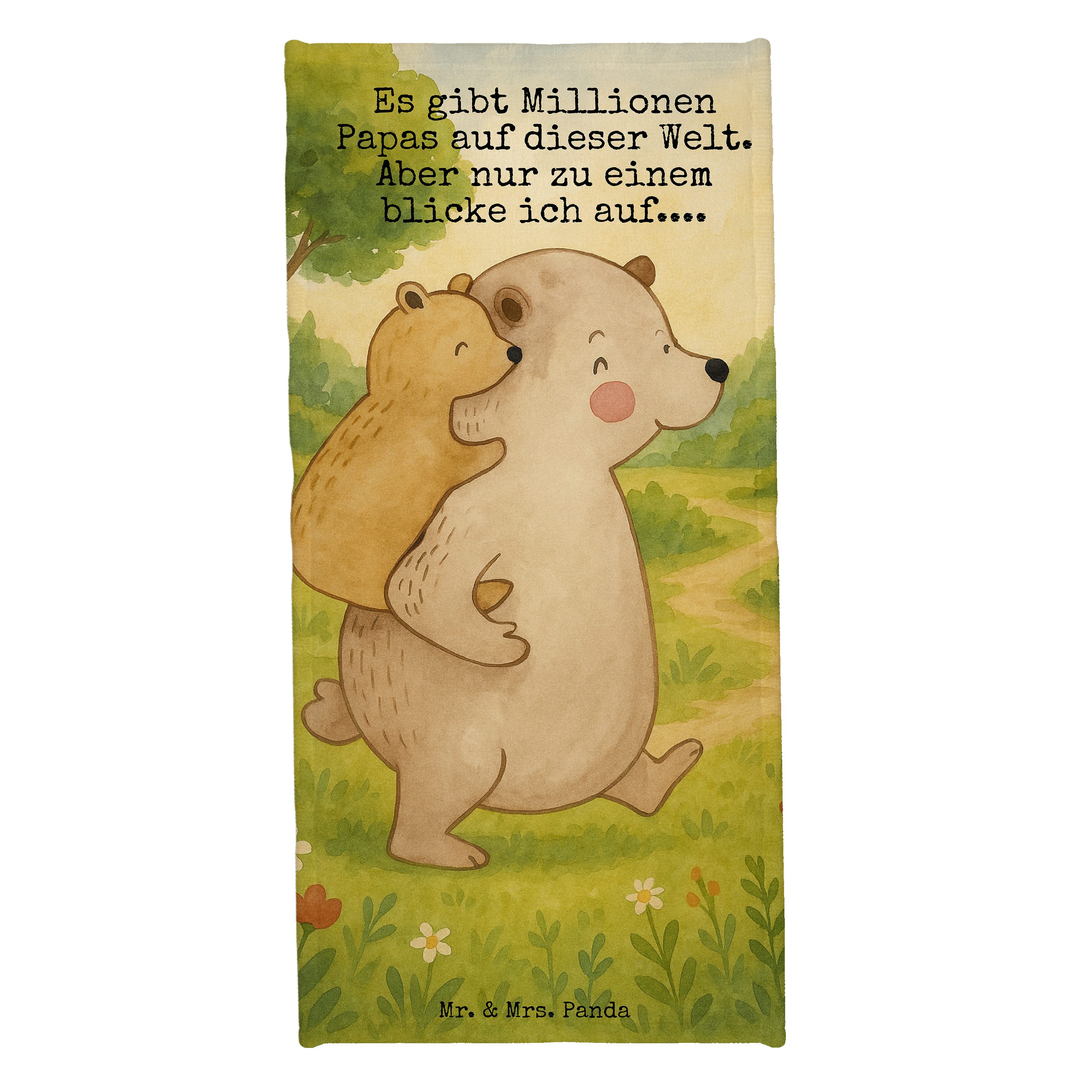 Mr. & Mrs. Panda Handtuch Papa Bär Design, Badehandtuch, Gelb Pastell, Sport Handtuch, Geschenk, Kunstfaser (Packung, 1-St)