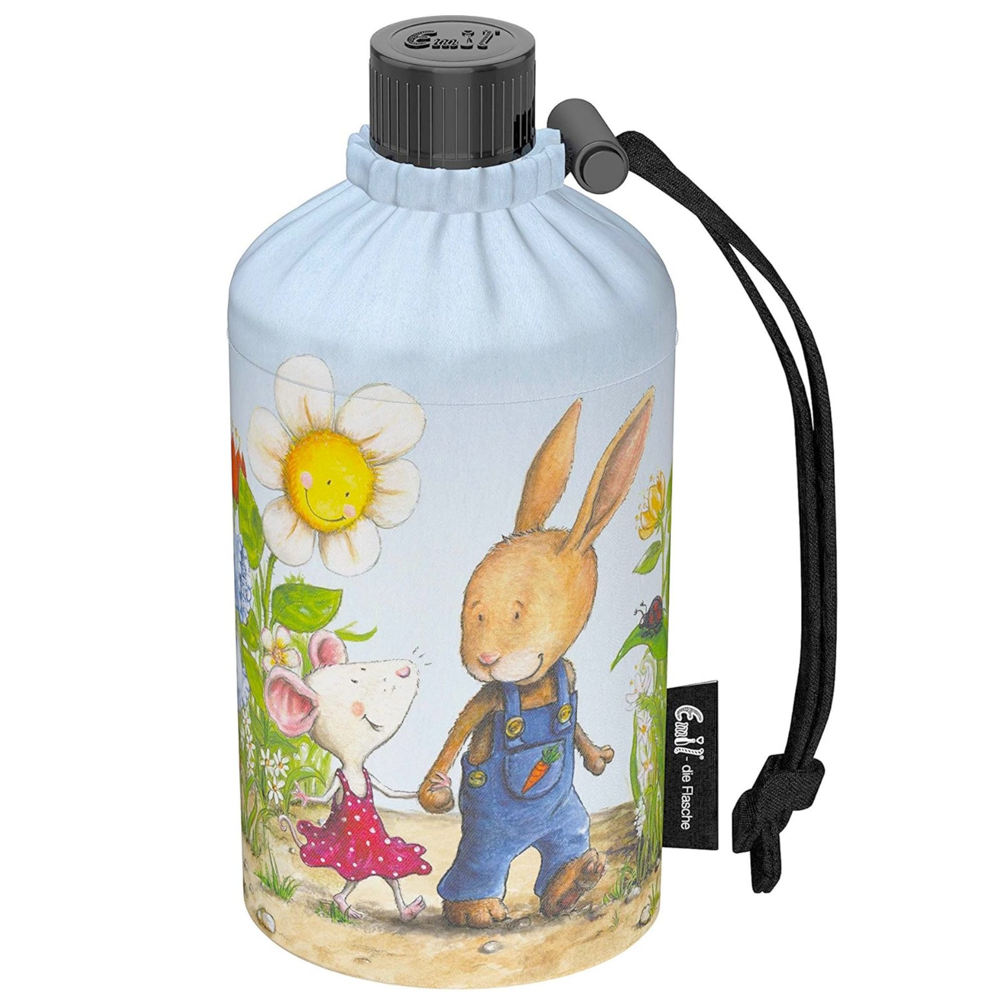 Emil Trinkflasche Friends Kinder Glasflasche, isolierte Glasflasche, spülmaschinenfest, Auslaufsicher, 300ml