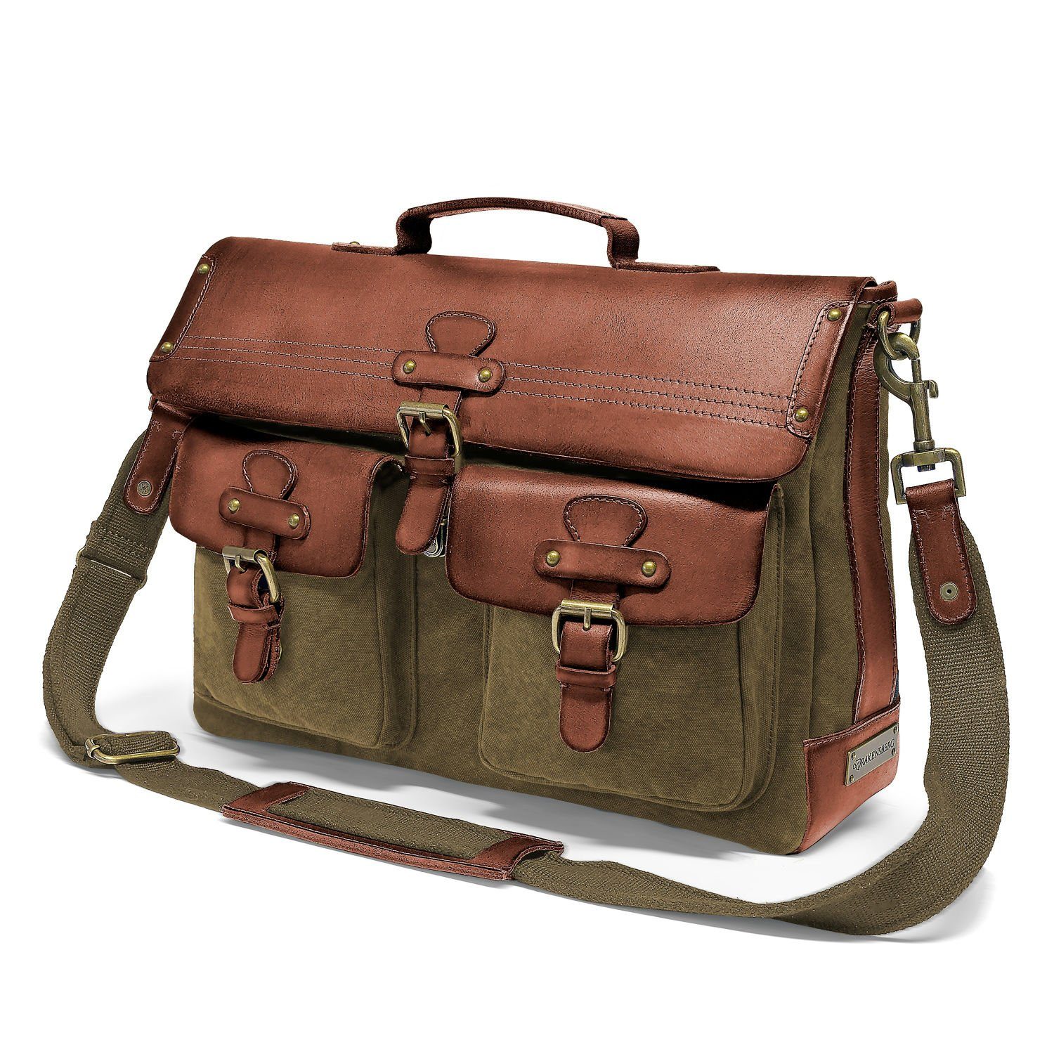 DRAKENSBERG Messenger Bag »Kuriertasche "Milo" Grün«, Aktentasche mit 15"  Laptopfach im markanten Vintage-Design, handgemacht aus Canvas und  Büffelleder, für Damen und Herren