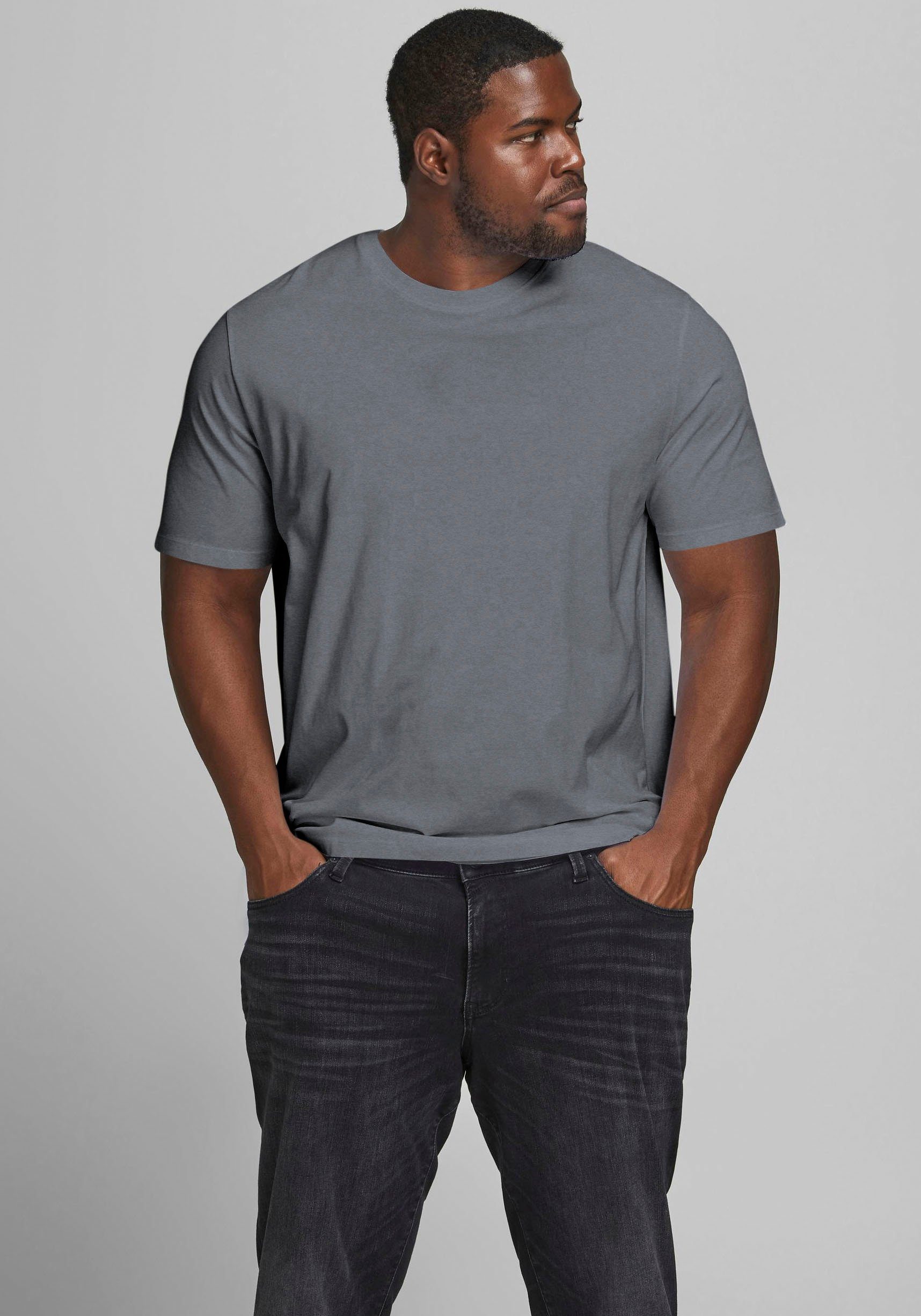 Jack & Jones PlusSize T-Shirt NOA TEE mit abgerundetem Saum, bis Größe 6XL grau