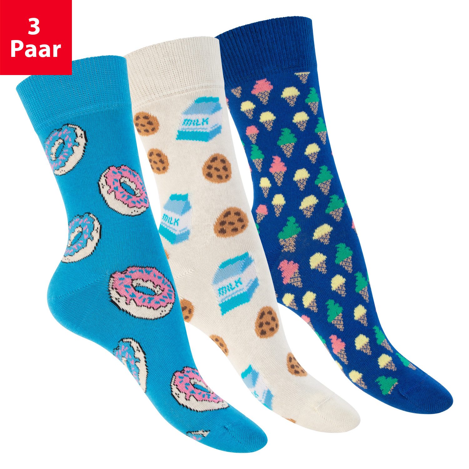 Footstar Basicsocken Damen/Herren Bunte Motiv Socken Funny Baumwollsocken