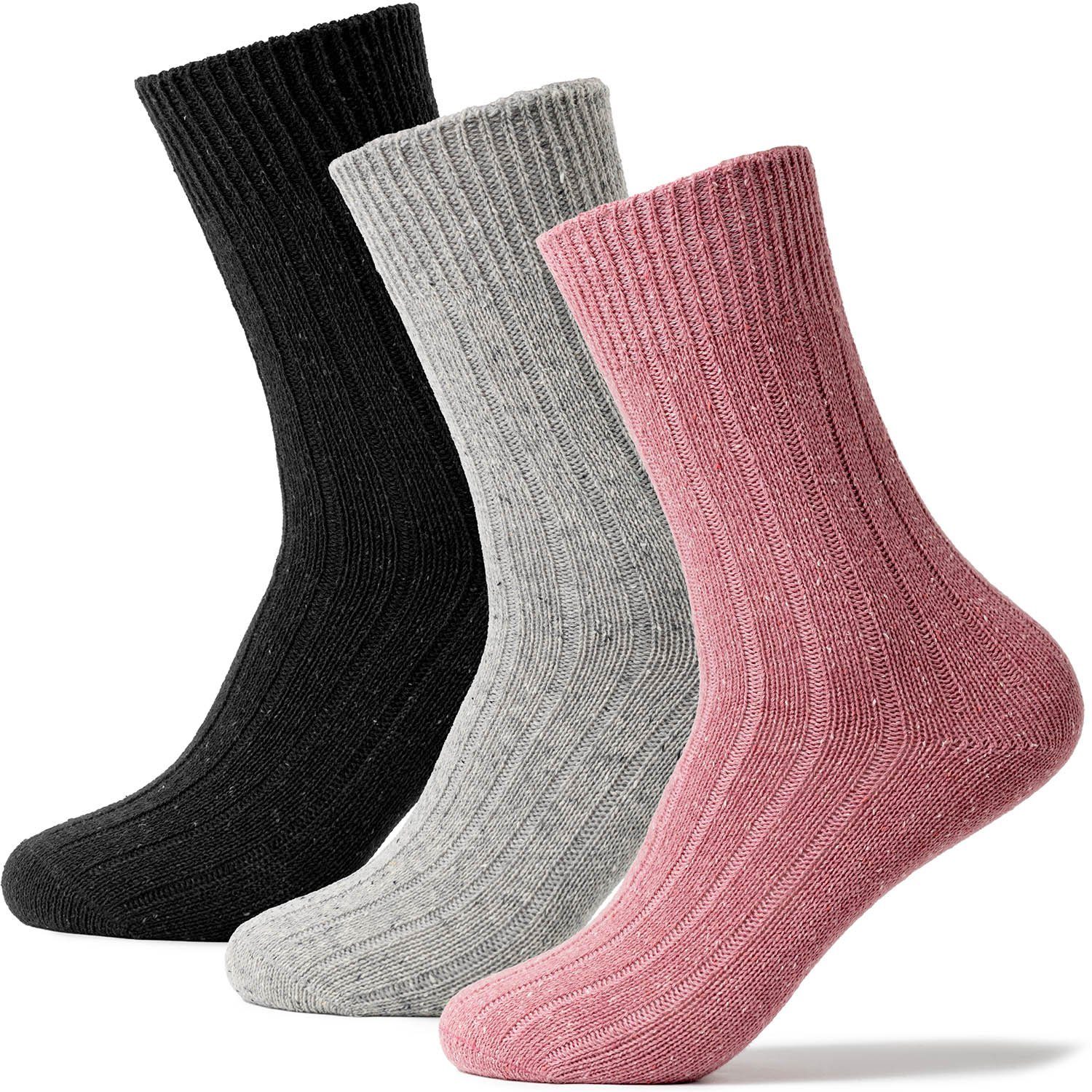 Warme (3-Paar) Leni) (Modell: OCCULTO 3er Pack Wollsocken Damen Norwegersocken