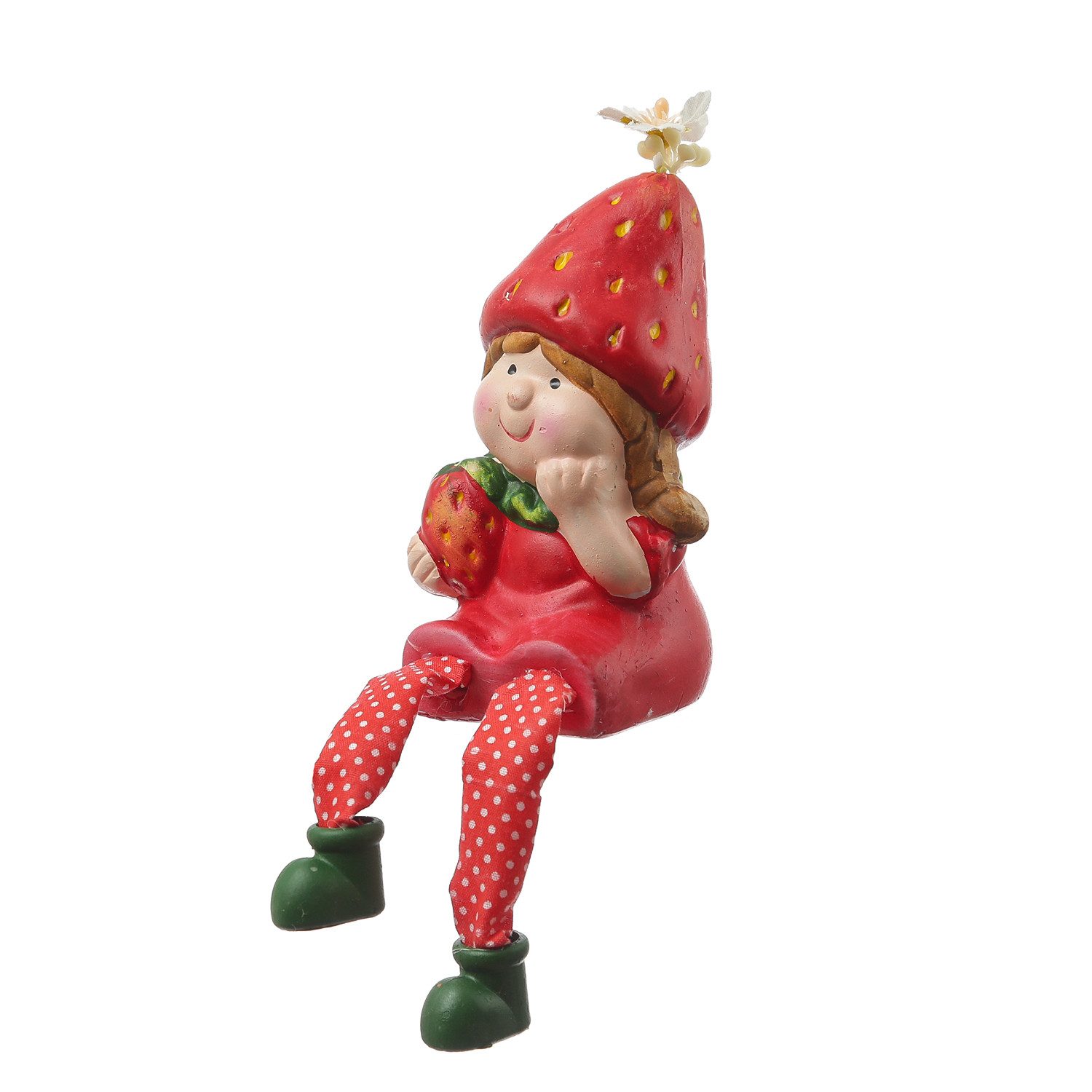 MARELIDA Gartenfigur Kantenhocker Erdbeermädchen Lotte Gartenfigur Erdbeerkind H: 19cm