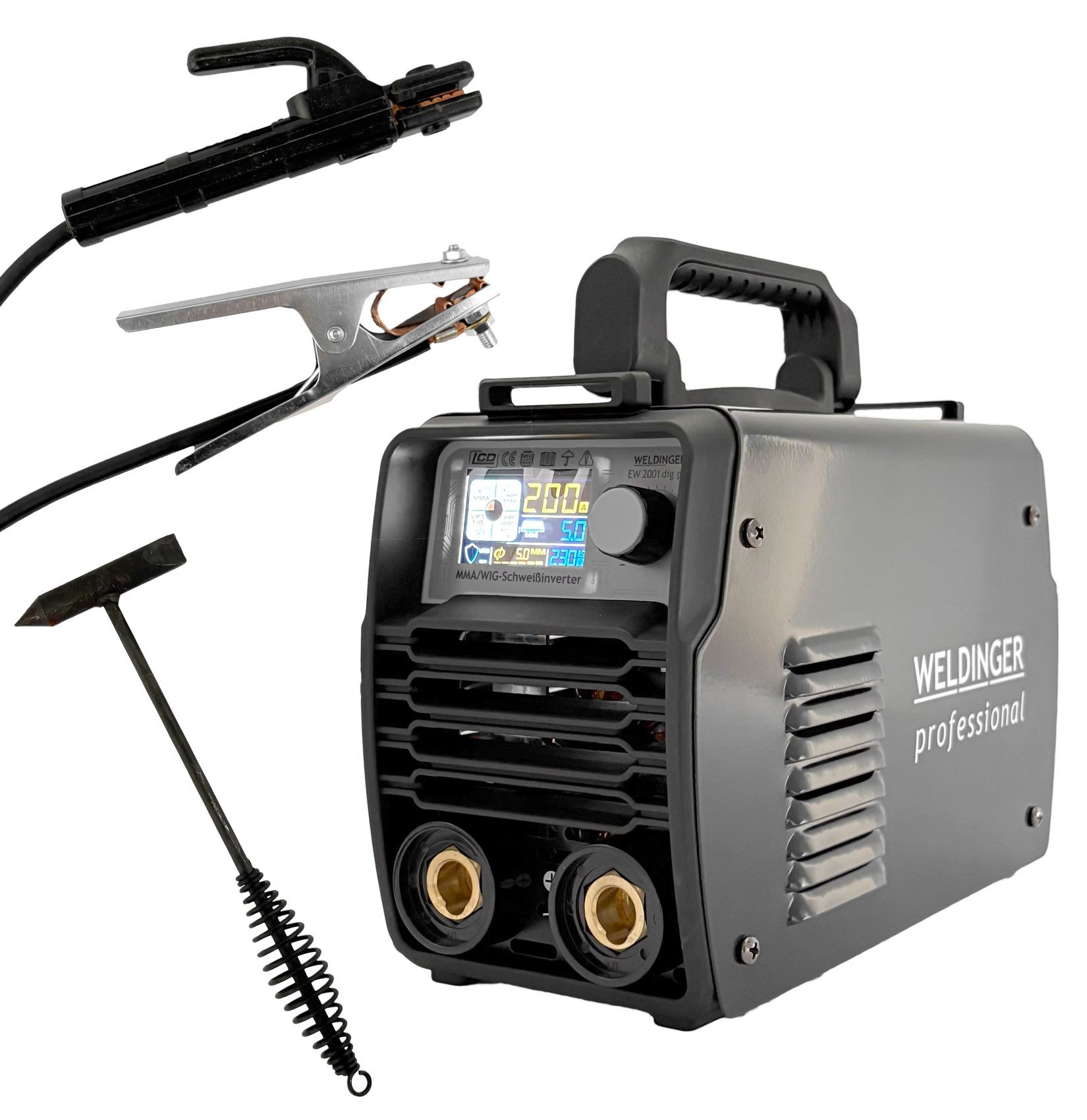WELDINGER Elektroschweißgerät EW201dig pro digitaler Elektrodenschweißinverter professional, 4-tlg.