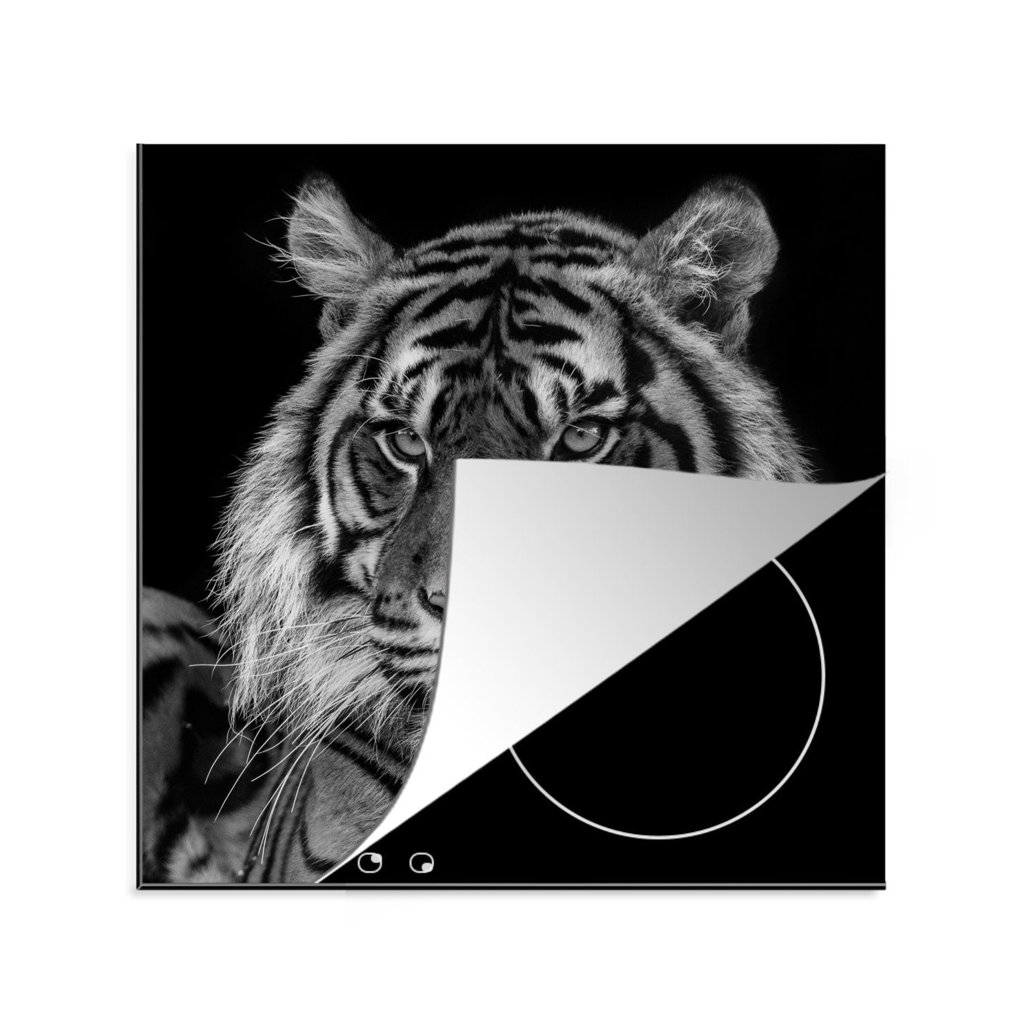 Weiß, Tierprofil und Sumatra-Tiger Arbeitsplatte cm, Herdblende-/Abdeckplatte küche tlg), Vinyl, Ceranfeldabdeckung, (1 für in MuchoWow 78x78 Schwarz