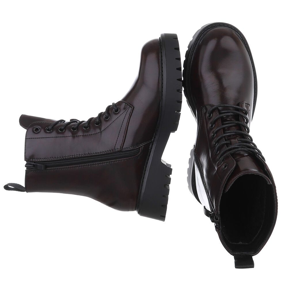 Ital-Design Robuste Damen Stiefeletten mit komfortabler Sohle Schnürstiefelette (90482423) Blockabsatz Stiefeletten in Weinrot