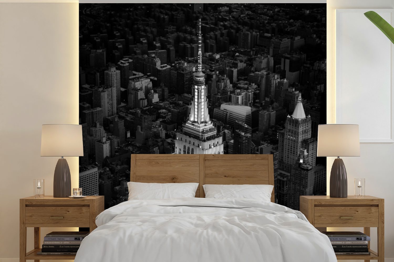 MuchoWow Fototapete Luftaufnahme des Empire State Building - schwarz und weiß, Matt, bedruckt, (5 St), Vinyl Tapete für Wohnzimmer oder Schlafzimmer, Wandtapete