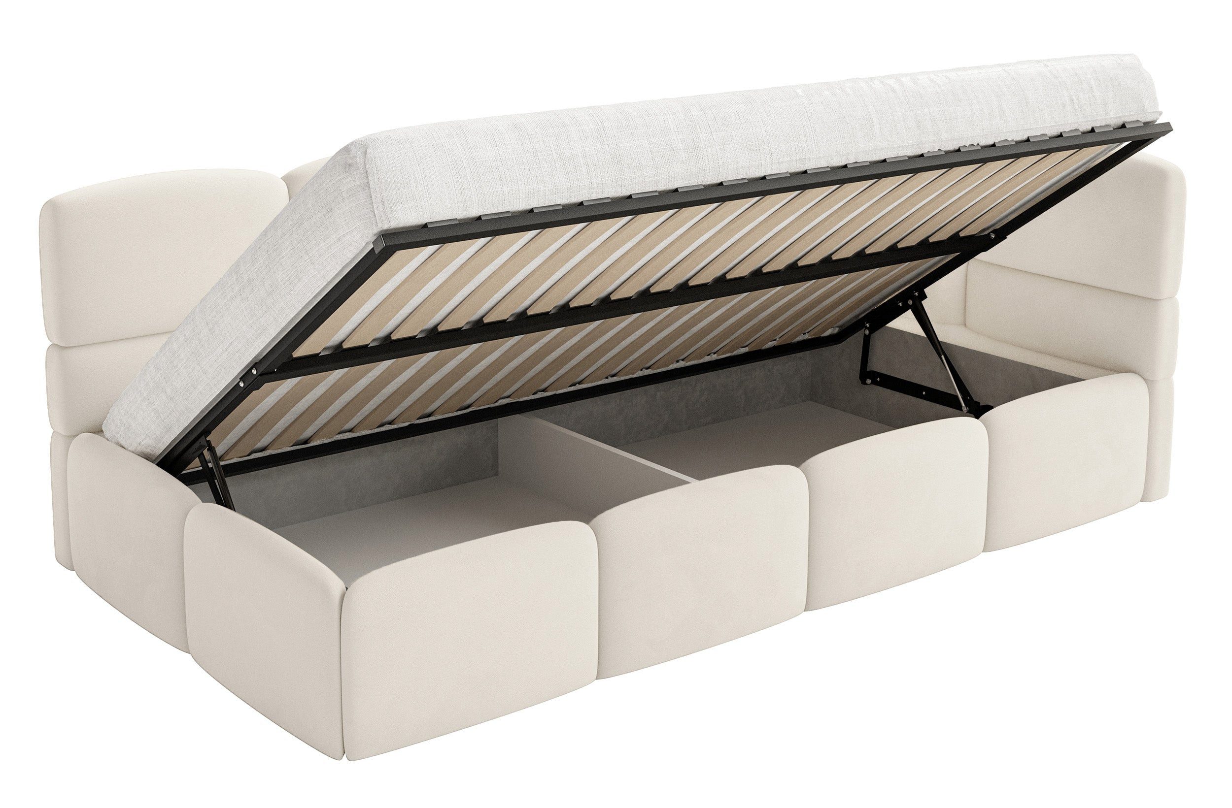 Selsey Kinderbett CLOUDY, Eck-Kopfteil, Matratze & Stauraum, Easy-Clean-Velours, 120x200 cm