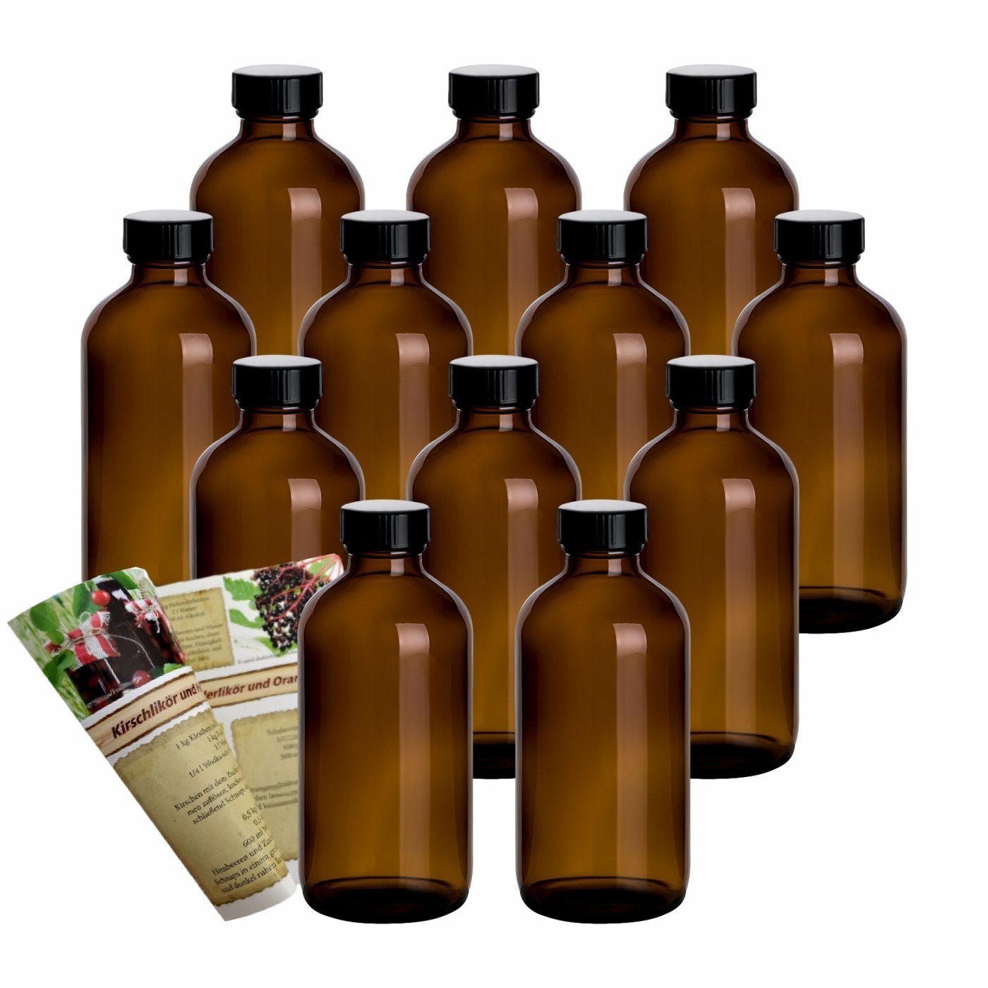 gouveo Trinkflasche Glasflaschen 250 ml Apotheker Antik mit Schraubdeckel - Braune  Flasche, 12 Stück