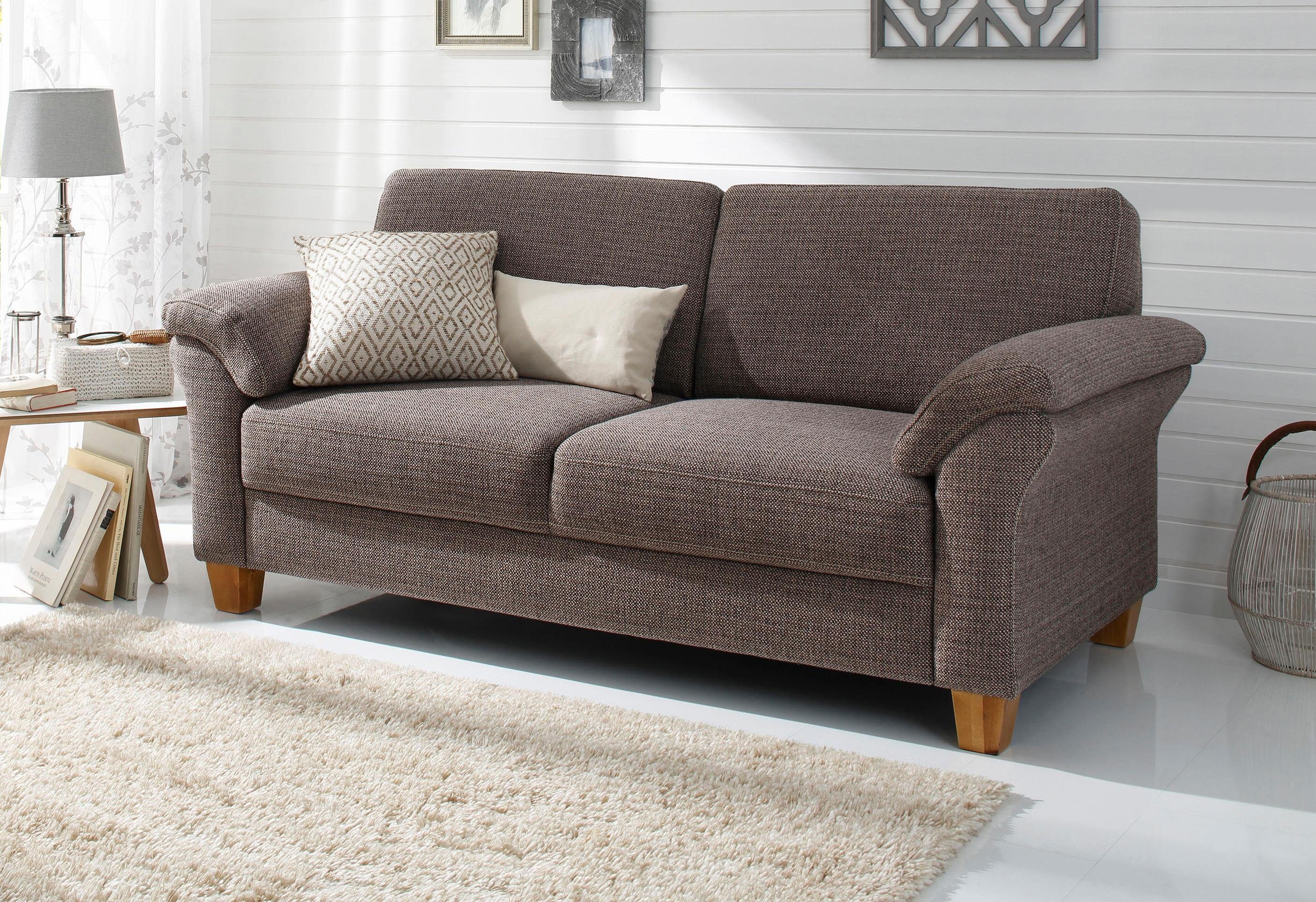 OTTO home 2-Sitzer Borkum, B: 156 cm, Federkern-Polsterung, Landhausstil, Sitzhöhe 46 cm, Kopfstützen nachrüstbar, Wellenunterfederung, Massivholzfüße