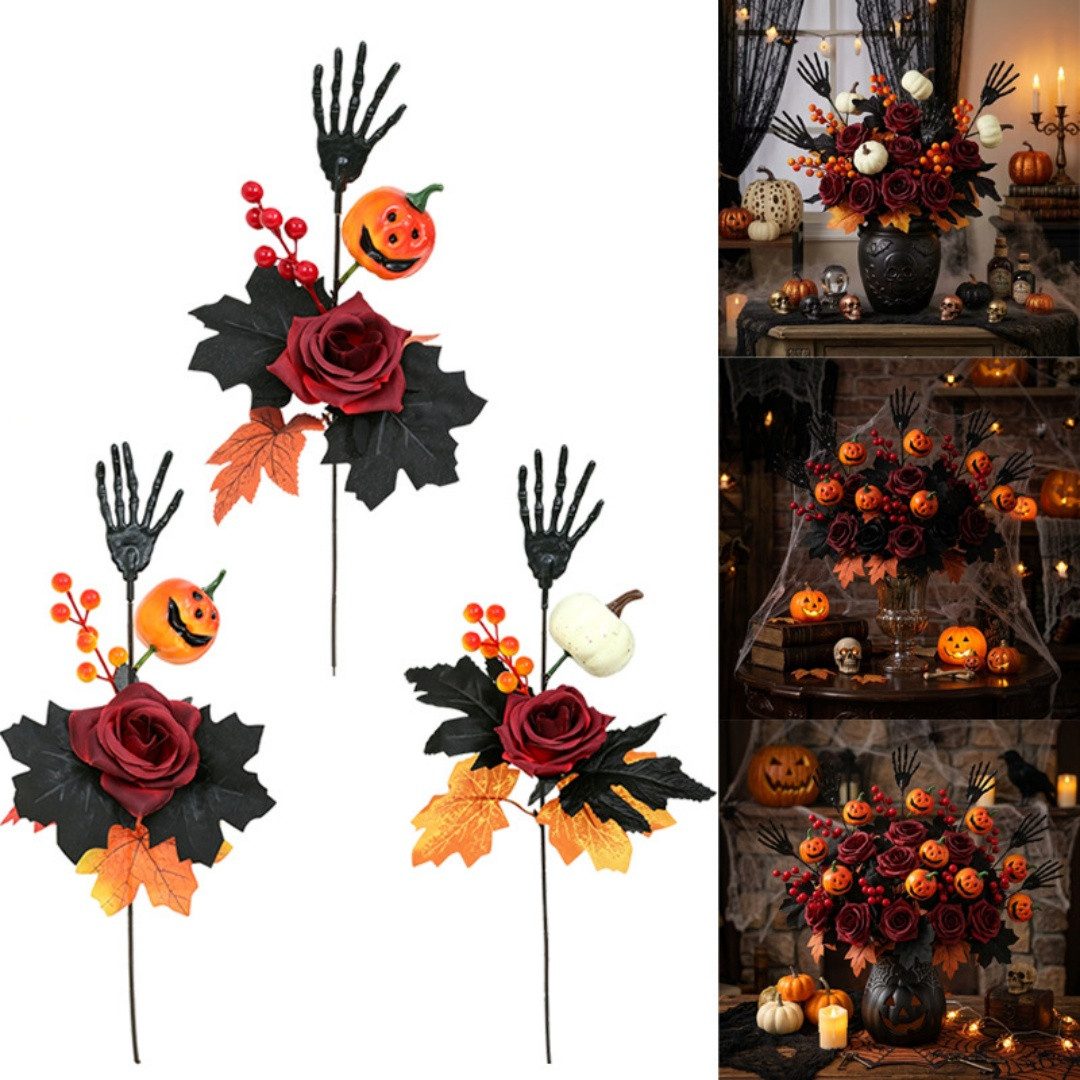 Kunstblumenstrauß Halloween Künstliche Blumen Künstliche Kürbis-Ahornblatt-Blumenstiele, Sorvyzxn, für Selbstgemachte Vasen,Blumenarrangements, Zuhause, Tischdekoration