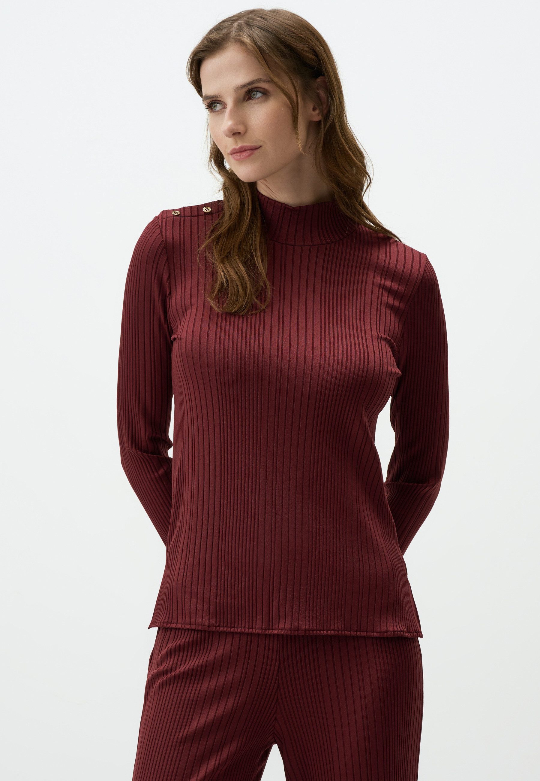 Strickpullover Gerippt Stehkragenpullover Knopf Oberteil