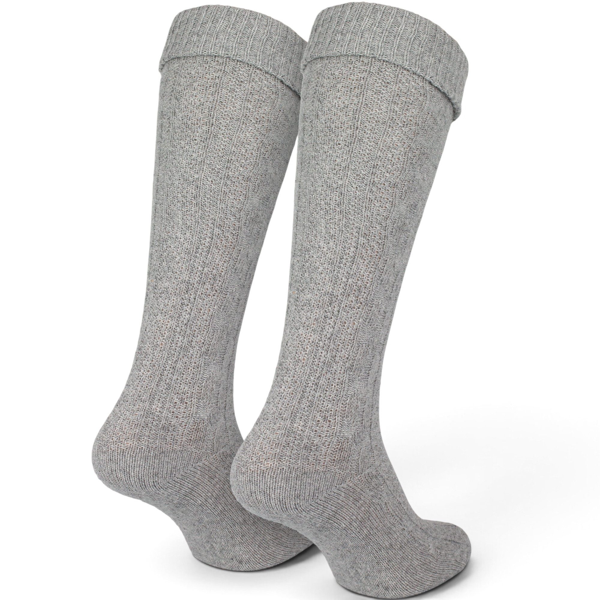 Black Snake Trachtensocken Kniebundstrümpfe mit Zopfmuster fürs Oktoberfest für Damen und Herren (Kniestrumpf, 1-Paar, Grau 39/42) Kniehoch mit breitem Umschlag – Bild 3 von 5