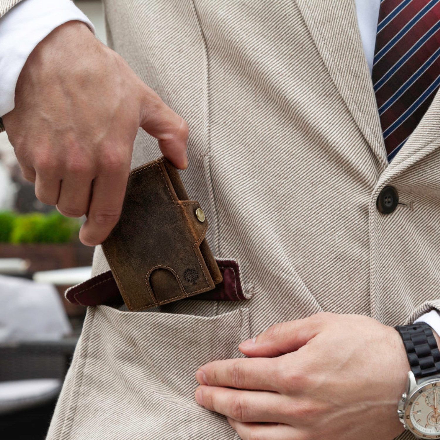 Frentree Mini Geldbörse Herren echtem Leder Slim Wallet mit Münzfach & RFID Schutz, 10 Karten und Bargeld, Kartenetui für unterwegs, Portemonnaie klein
