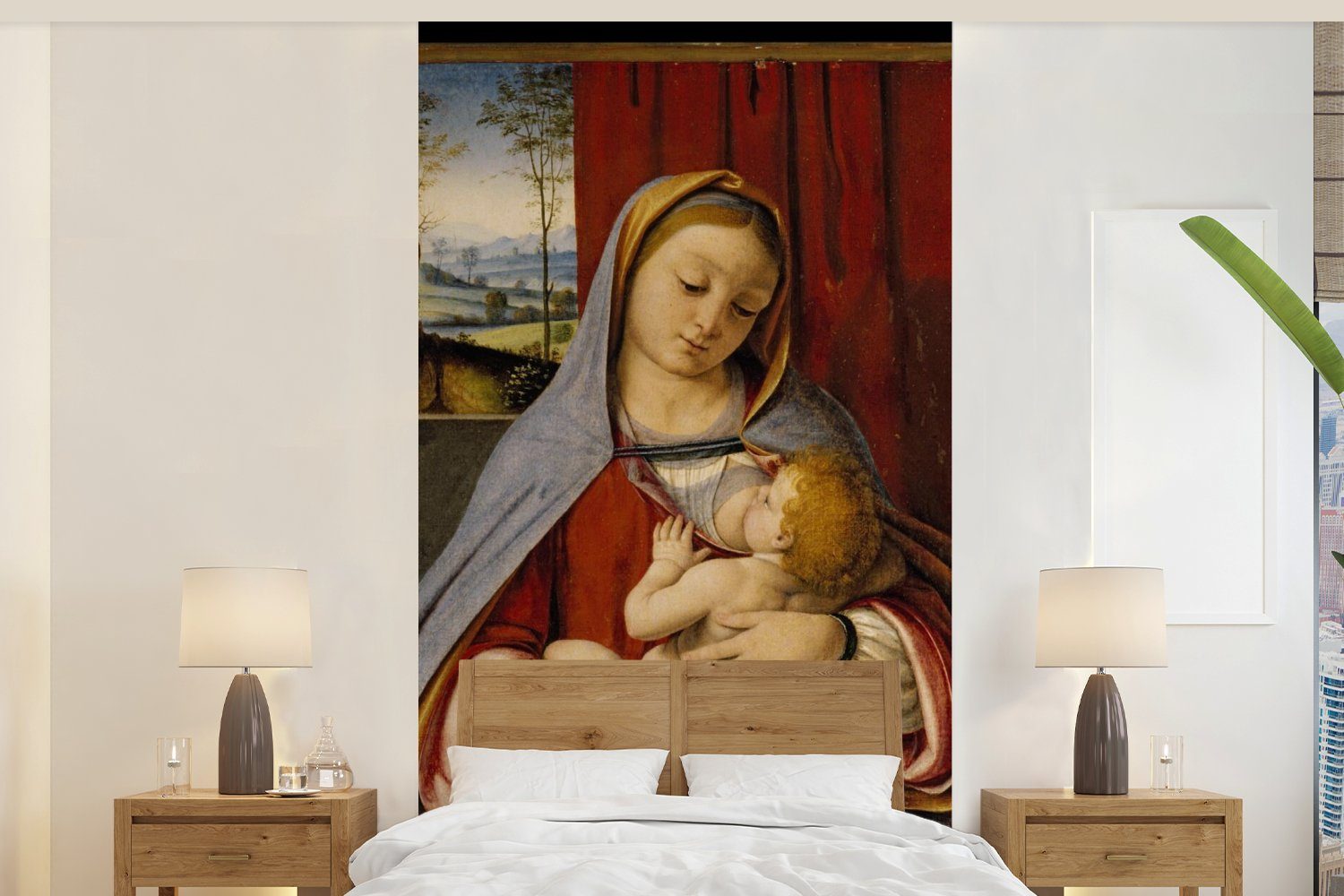 mit Kind Madonna bedruckt, Küche, St), Leonardo Vliestapete Matt, Fototapete Vinci, für - MuchoWow Wohnzimmer (2 Fototapete Schlafzimmer da