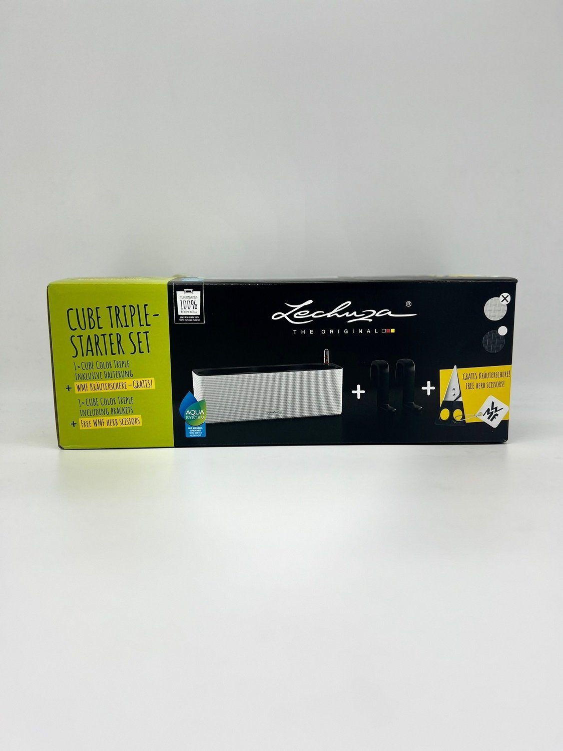 Lechuza® Kräutertopf Cube Color Triple mit Stick-System und Kräuterschere (Komplettset)
