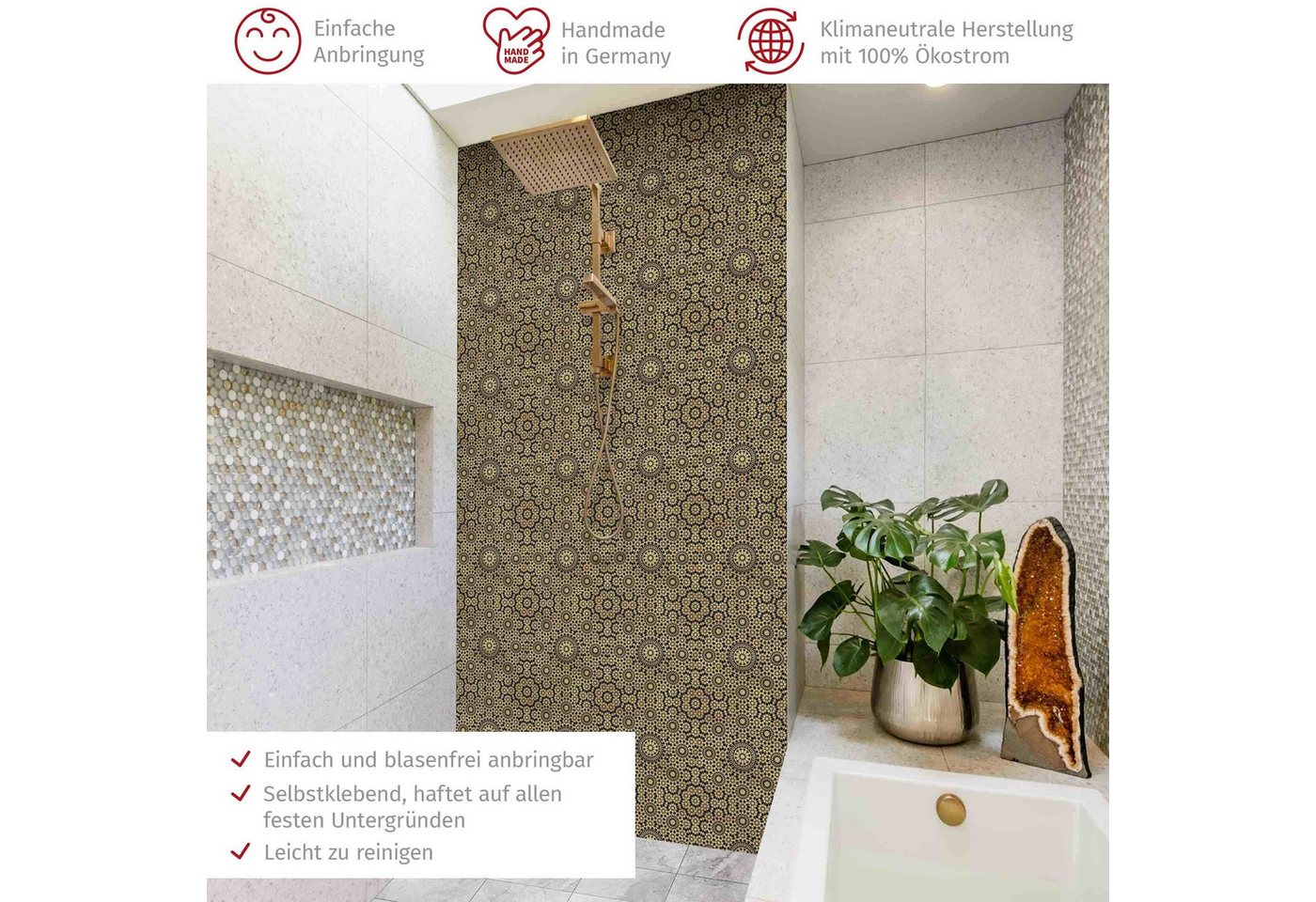 Thumbnail - Bilderdepot24 Badrückwand Fliesenoptik schwarz Duschrückwand ohne Bohren Dusche, (1-tlg., Hart-Folie Premium matt 0,61 m...