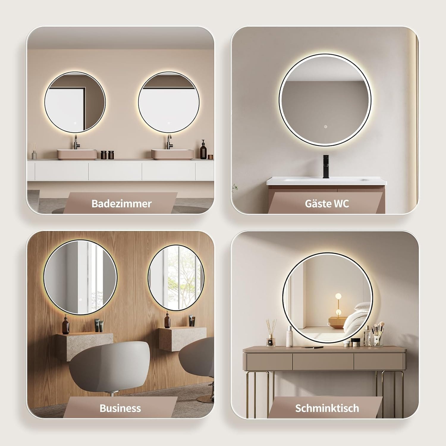 HOKO Badspiegel rund mit LED Beleuchtung und Memory Funktion (60 cm Wandspiegel mit schwarzem Aluminiumrahmen, mit Touch-Schalter und stufenlosem Farbwechsel vo – Bild 4 von 5