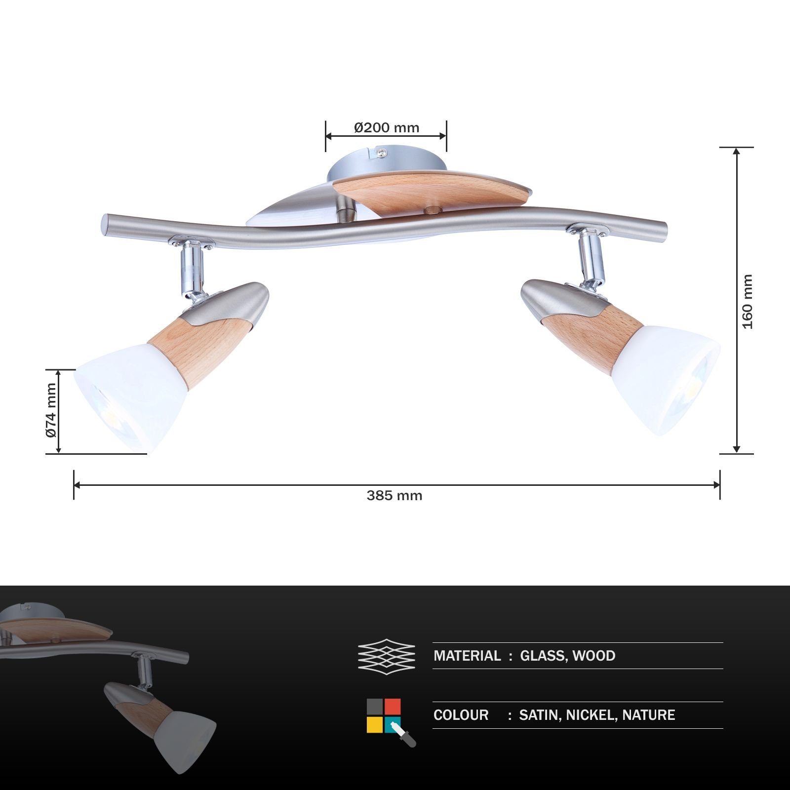 flammig, Deckenlampe Flur, GLOBO Spots ohne vom Esszimmer, Holz abhängig Strahler, Deckenleuchte Deckenstrahler Globo Küche, Lichtfarbe Deckenspots, Deckenleuchte Leuchtmittel, 2, Schlafzimmer, Leuchtmittel, ist Wohnzimmer