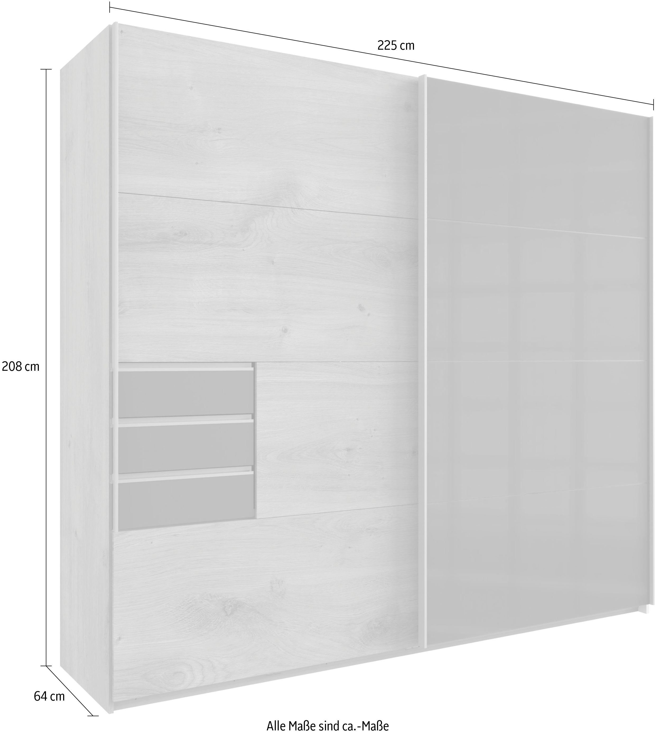 Saigon Glaselementen Schwebetürenschrank Plankeneiche mit Wimex grey/Graphit Nachbildung/Glas