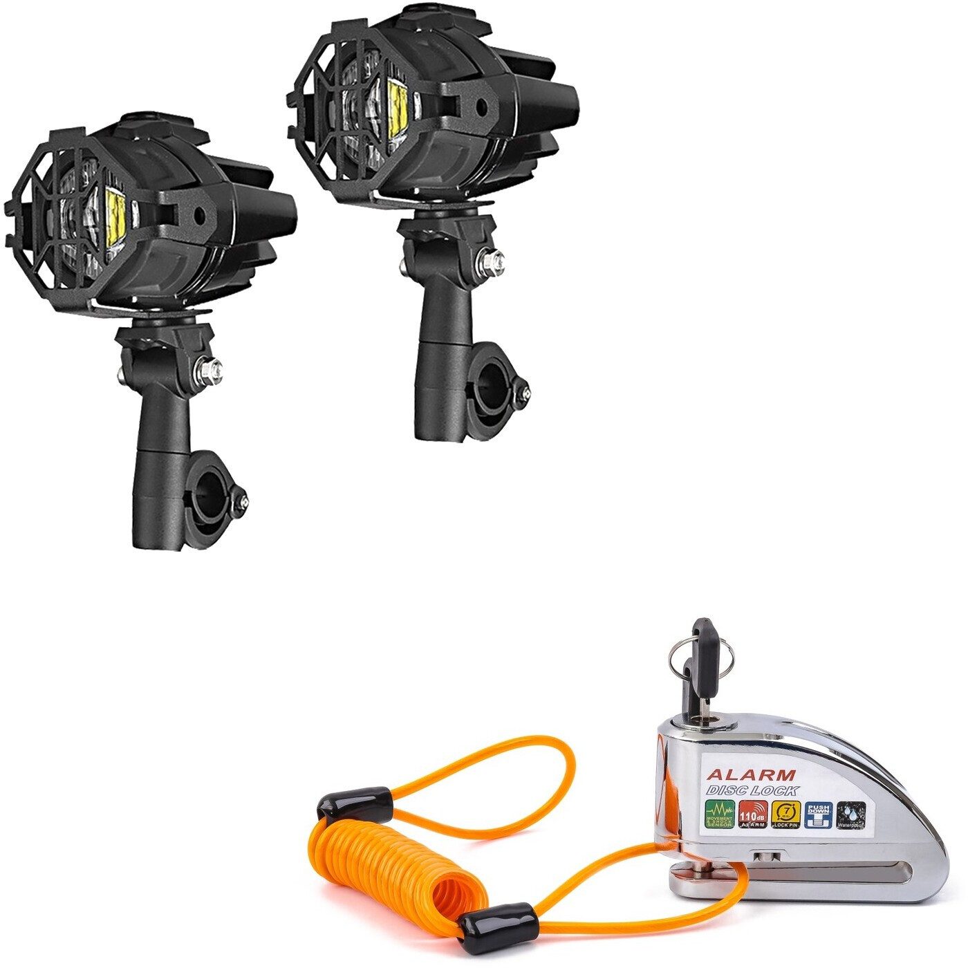 Lumitecs Halter Set: LED Zusatzscheinwerfer S22X + Bremssscheibenschloss Alarm 110dB