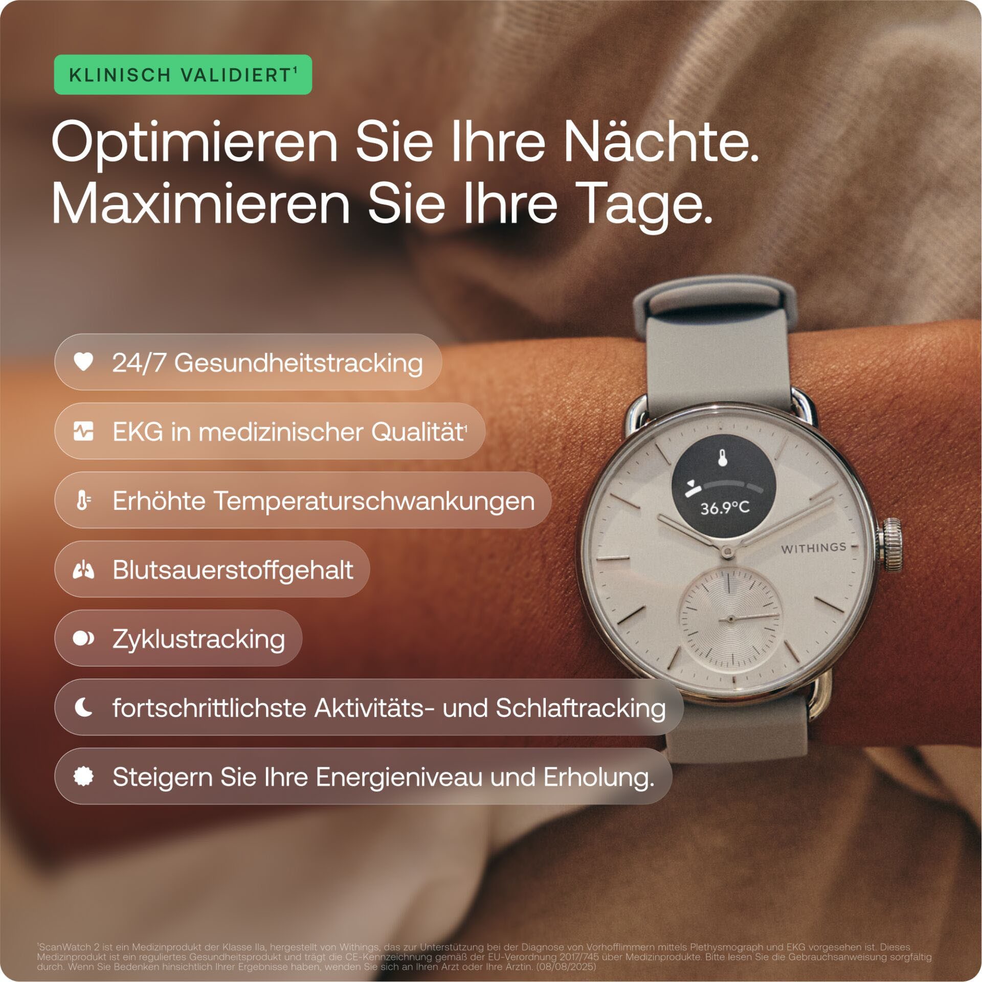 Withings Scanwatch 2 - Hybrid Smartwatch mit Überwachung der Herzgesundheit - Blau und 42 mm Blue