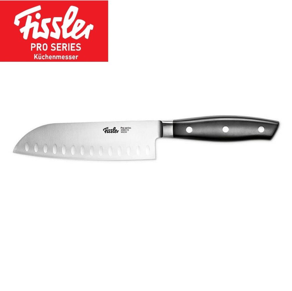 Fissler Kochmesser Profi Santokumesser 165mm – Hochwertiges, scharfes Kochmesser, mit Kullenschliff und ergonomischem Griff für präzises Schneiden