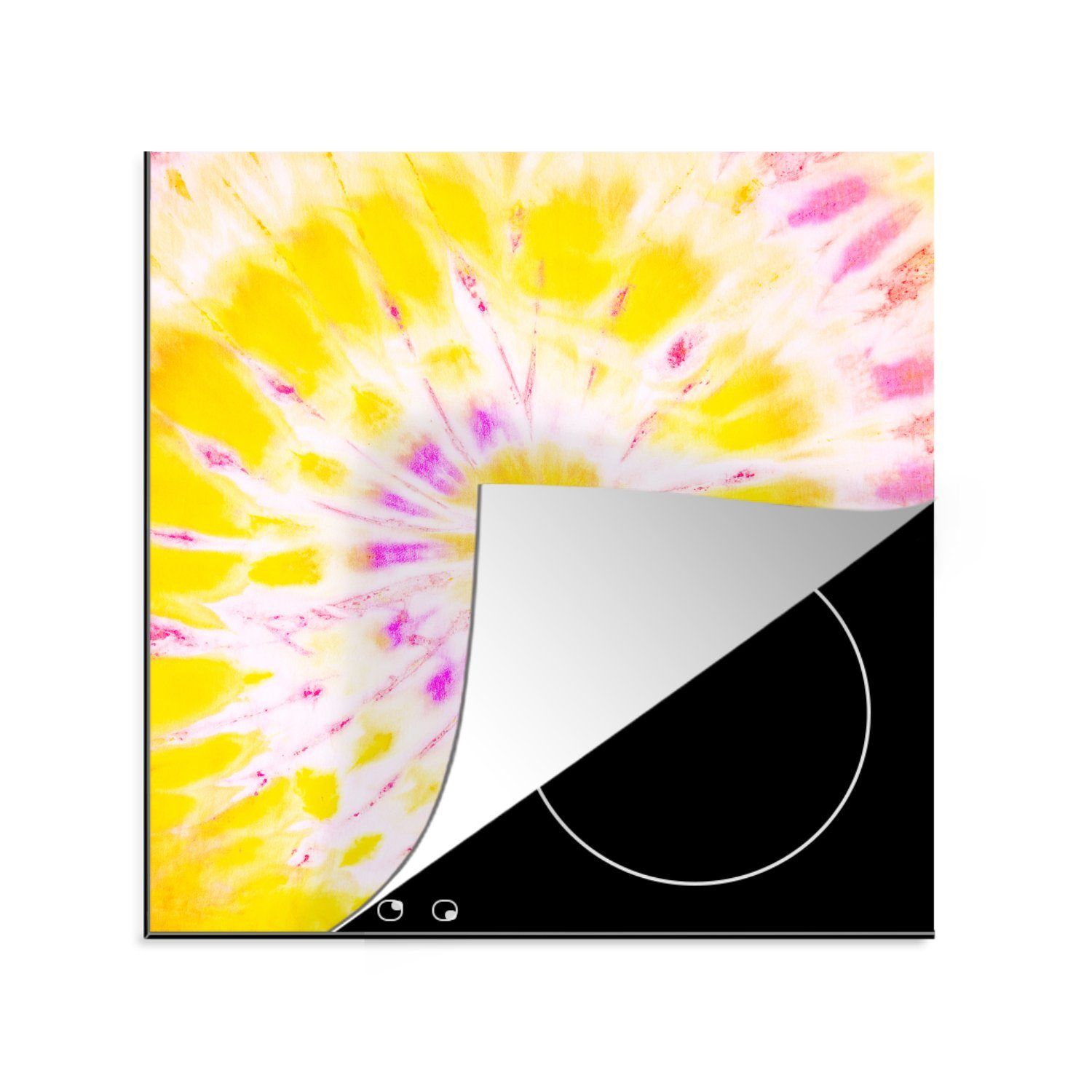 MuchoWow Herdblende-/Abdeckplatte Sommer - Krawattenfärbung - Gelb - Rosa, Vinyl, (1 tlg), 78x78 cm, Ceranfeldabdeckung, Arbeitsplatte für küche