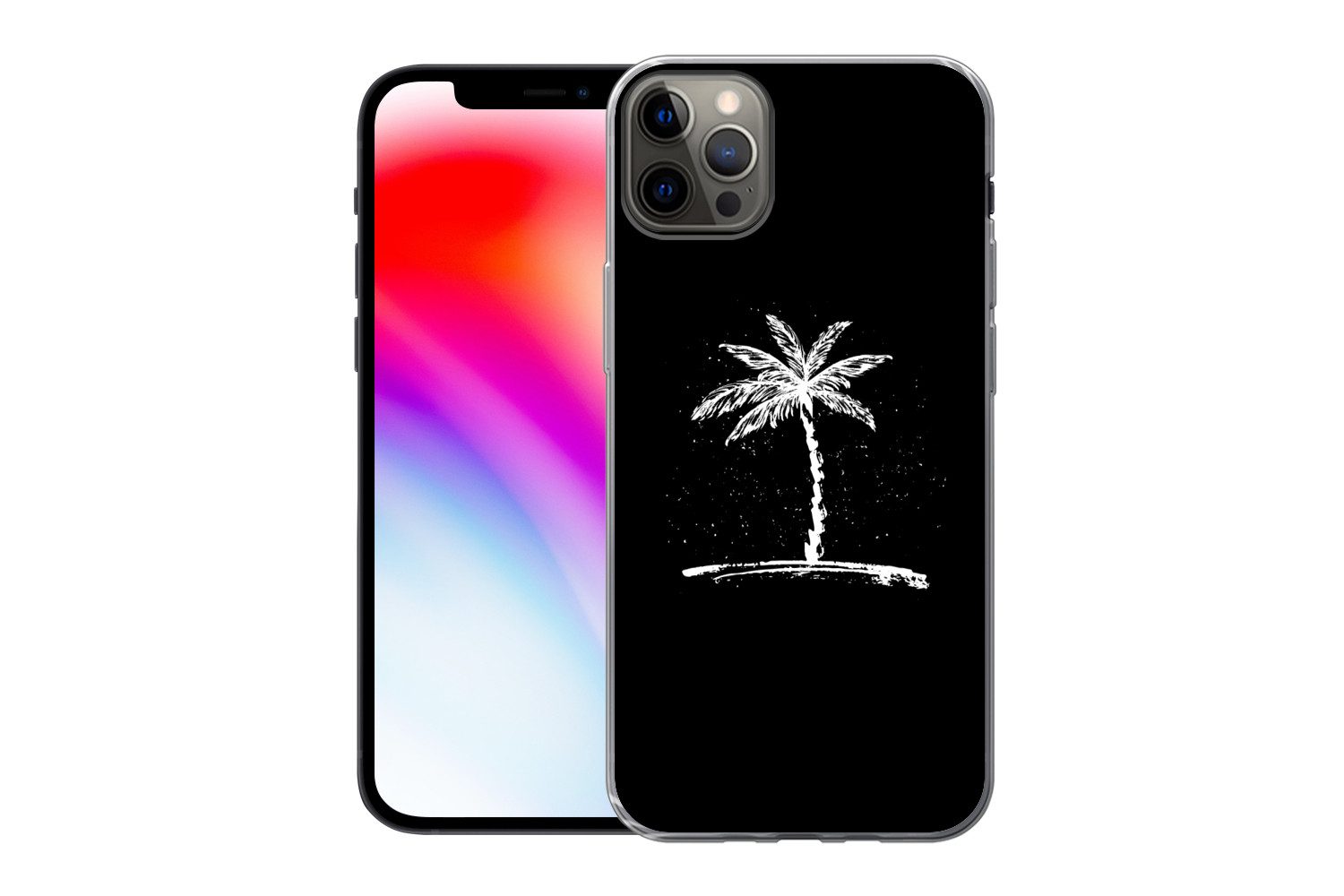 MuchoWow Handyhülle für Apple iPhone 13 Pro Max Palme - Weiß - Schwarz - Tropisch, Smartphone-Bumper, Print, Handy Schutzhülle Dünn