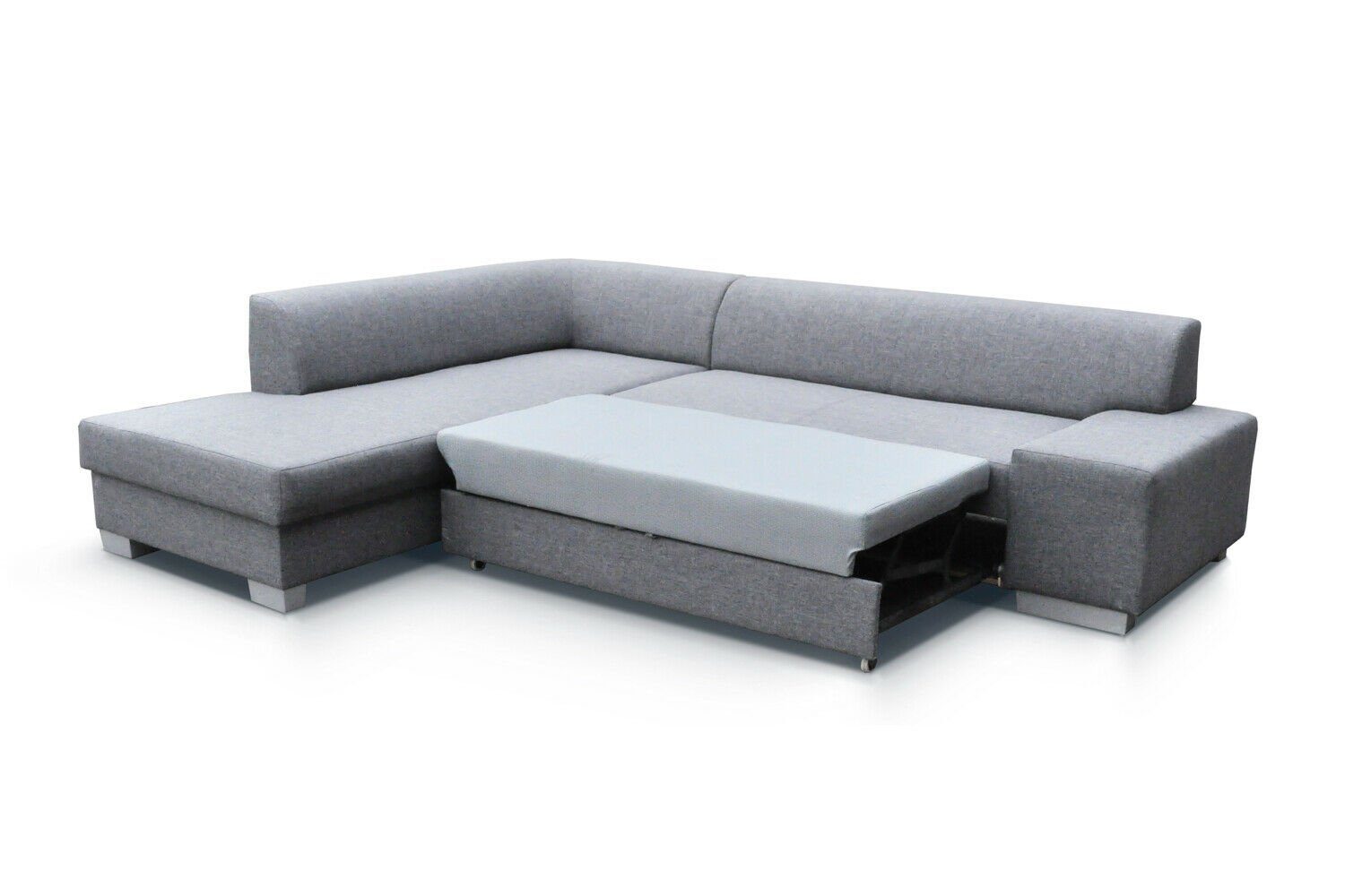 JVmoebel Ecksofa, Moderne Design Ecksofa Porto Bettfunktion Couch Textil Hellgrau