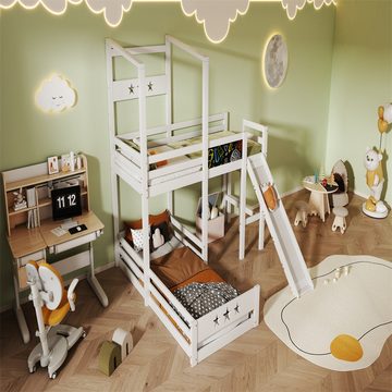 XDeer Etagenbett Kinderbett Etagenbett mit Tafel und Rutsche, Hochbett mit Leiter 90x200 cm Einzelbett Rausfallschutz