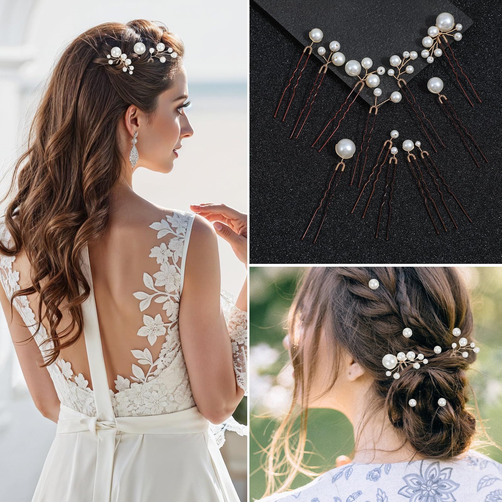Oemmn Haarnadeln 12er Set Perlen Haarnadeln – Elegante U-förmige Braut Haaraccessoires, 12-tlg., für Hochzeit, Brautjungfern, Party & Abschlussball – Bild 5 von 5