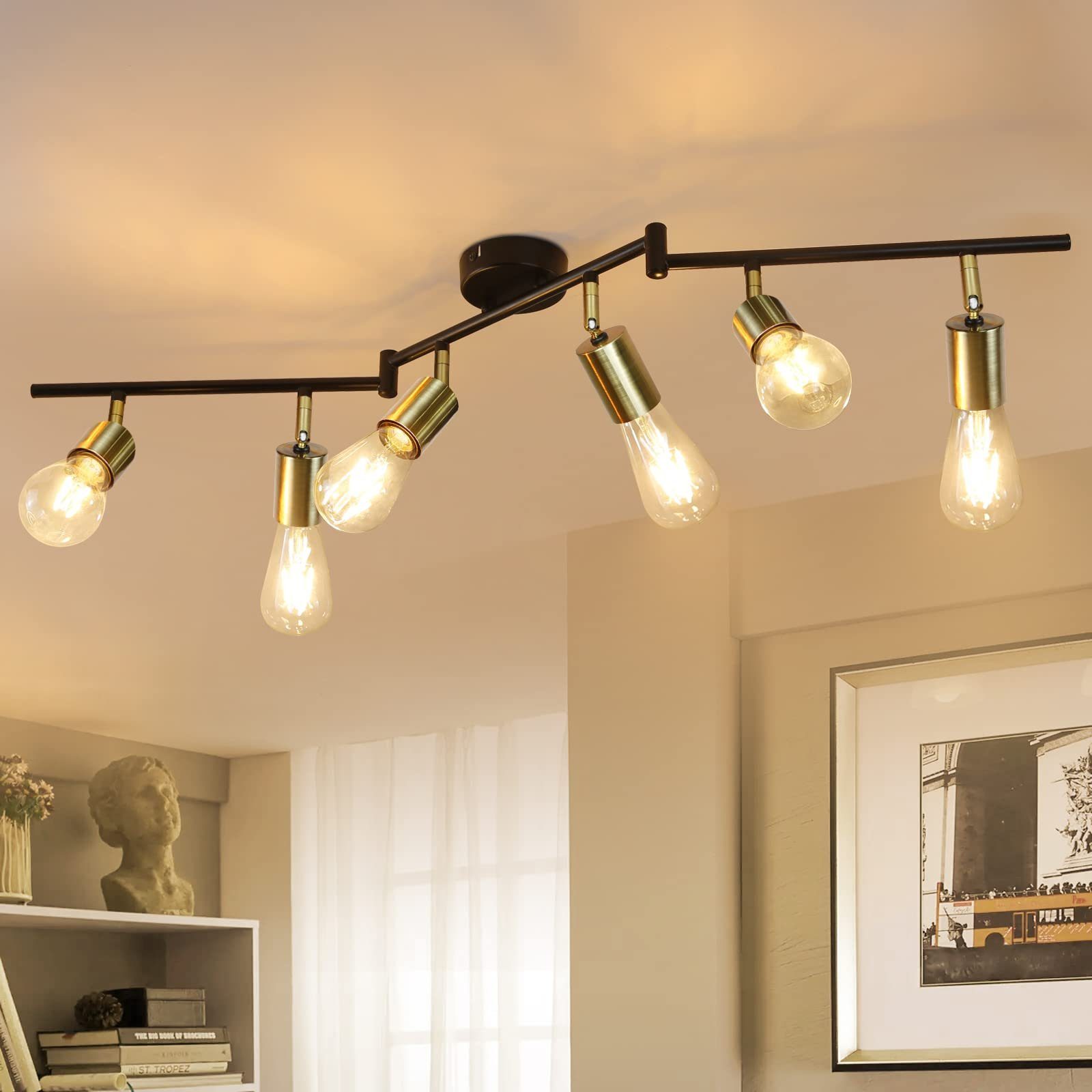 Nettlife Deckenstrahler 4 Flammig E27 Retro schwarz gold Deckenstrahler, 330° DREHBAR+180°VERSTELLBAR, LED wechselbar, für Wohnzimmer Schlafzimmer Küche Gänge Esszimmer