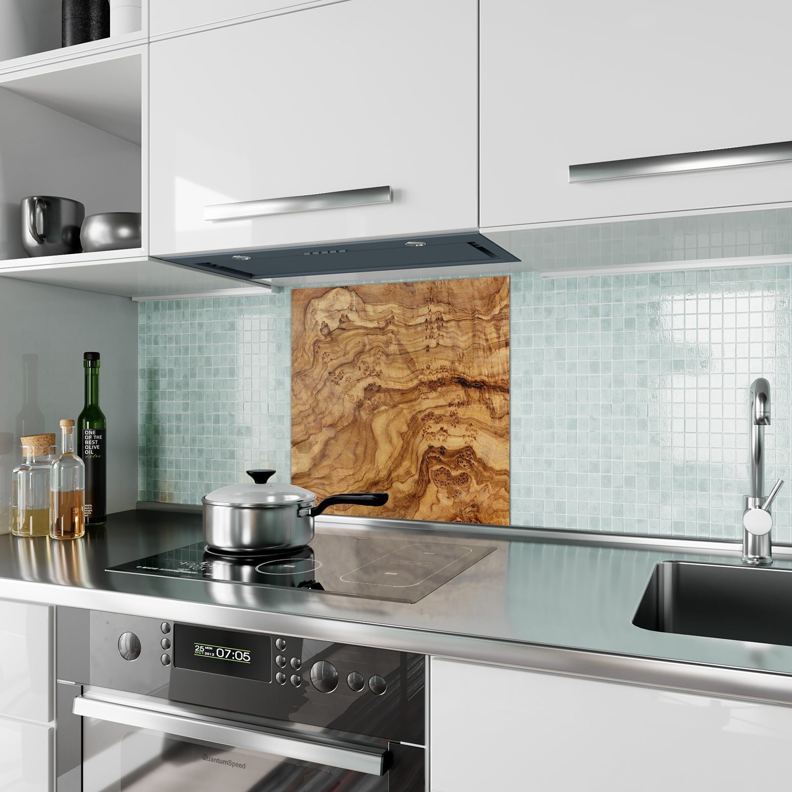 Primedeco Küchenrückwand Küchenrückwand Spritzschutz Glas Motiv Naturholzstruktur mit