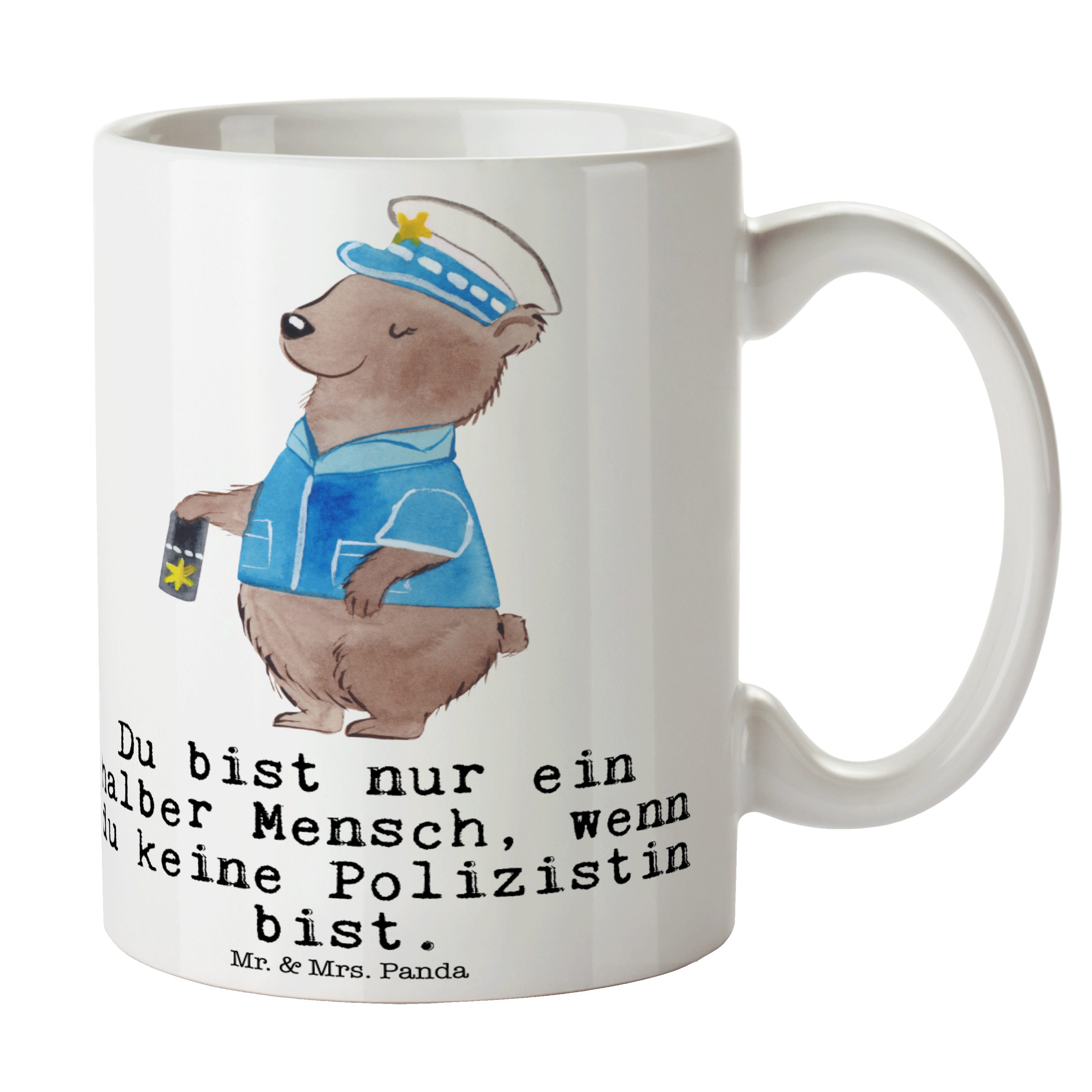 Mr. & Mrs. Panda Tasse Polizistin mit Herz - Weiß - Geschenk, Becher, Abschied, Kaffeebecher, Keramik