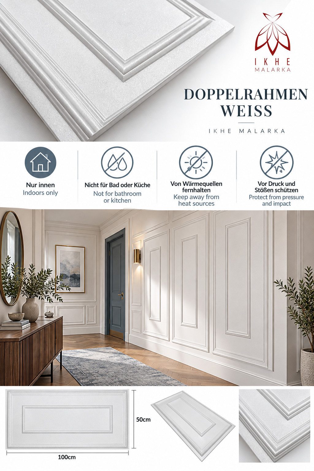 IKHEMalarka 3D Wandpaneel Betonoptik Marmor Ziegel aus Polystyrol Styropor XPS, BxL: 50,00x100,00 cm, 0,50 qm, (1 Stück, 0,5m) Deckenpaneelen - 3mm dick - 100x5 – Bild 4 von 5
