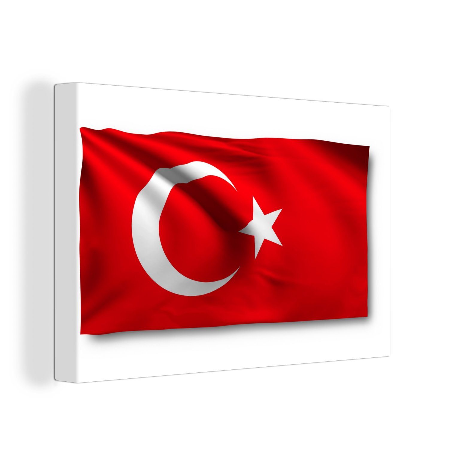 OneMillionCanvasses® Leinwandbild Wanddeko, Hintergrund, cm Aufhängefertig, Wandbild Flagge St), Leinwandbilder, weißem der (1 Türkei auf 30x20